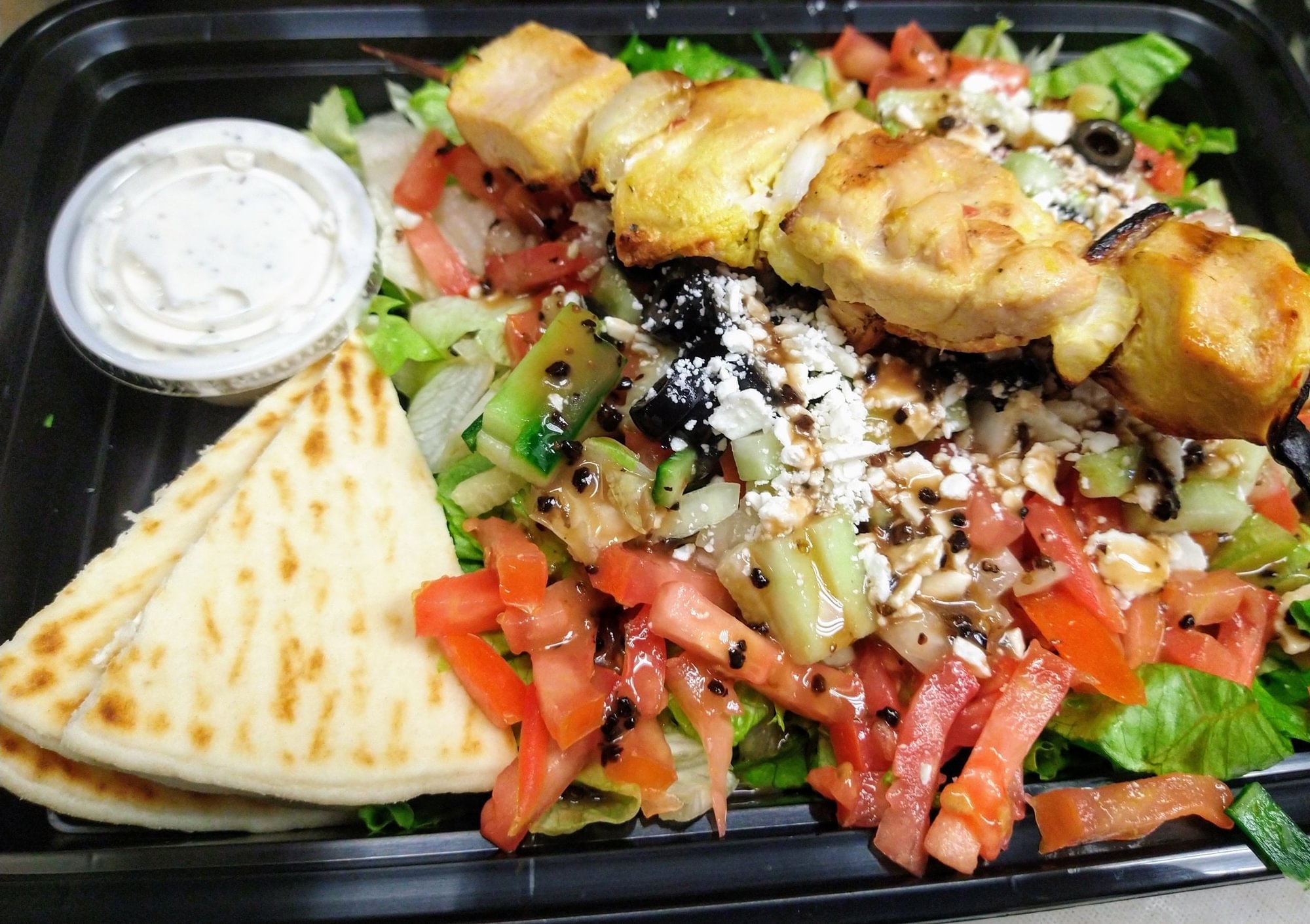 Greek Salad With Chicken Kabob