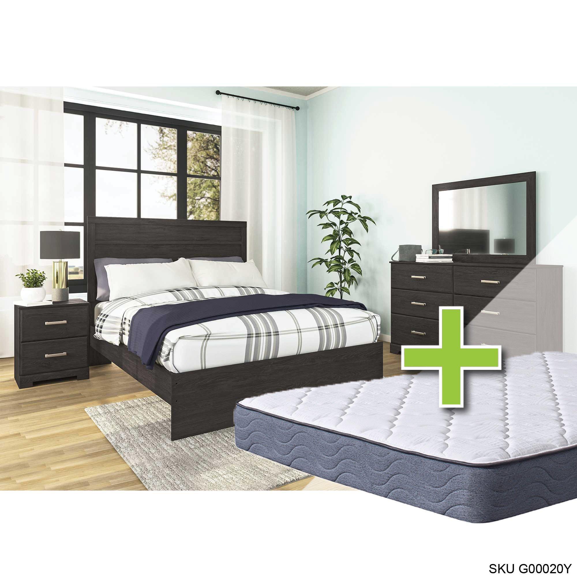 Queen Belachime Bed w/9.5" Tight Top Extra Firm Mattress & Dresser, Mirror, Nightstand