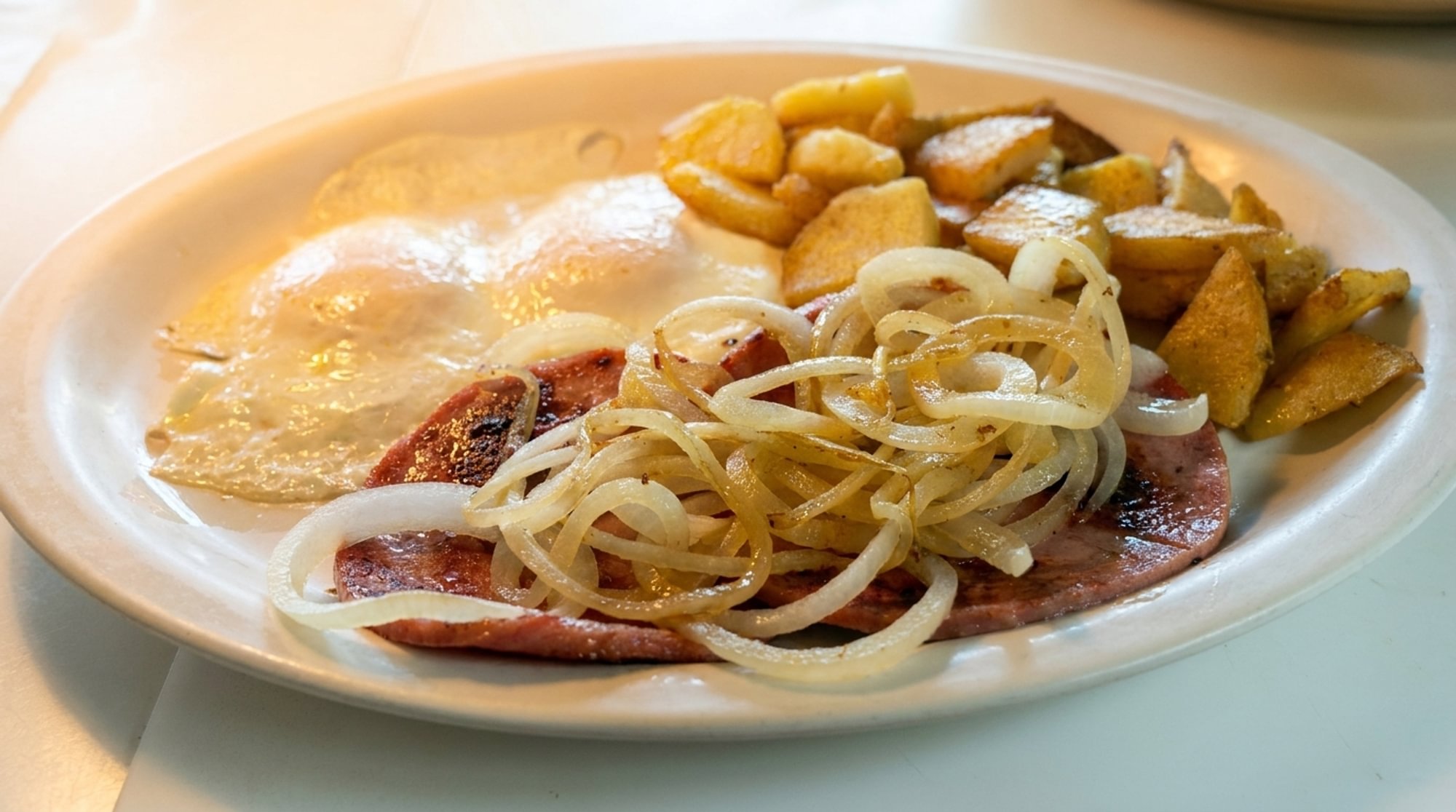 Fried Bologna & Onions, 2 Eggs, Toast & Jelly