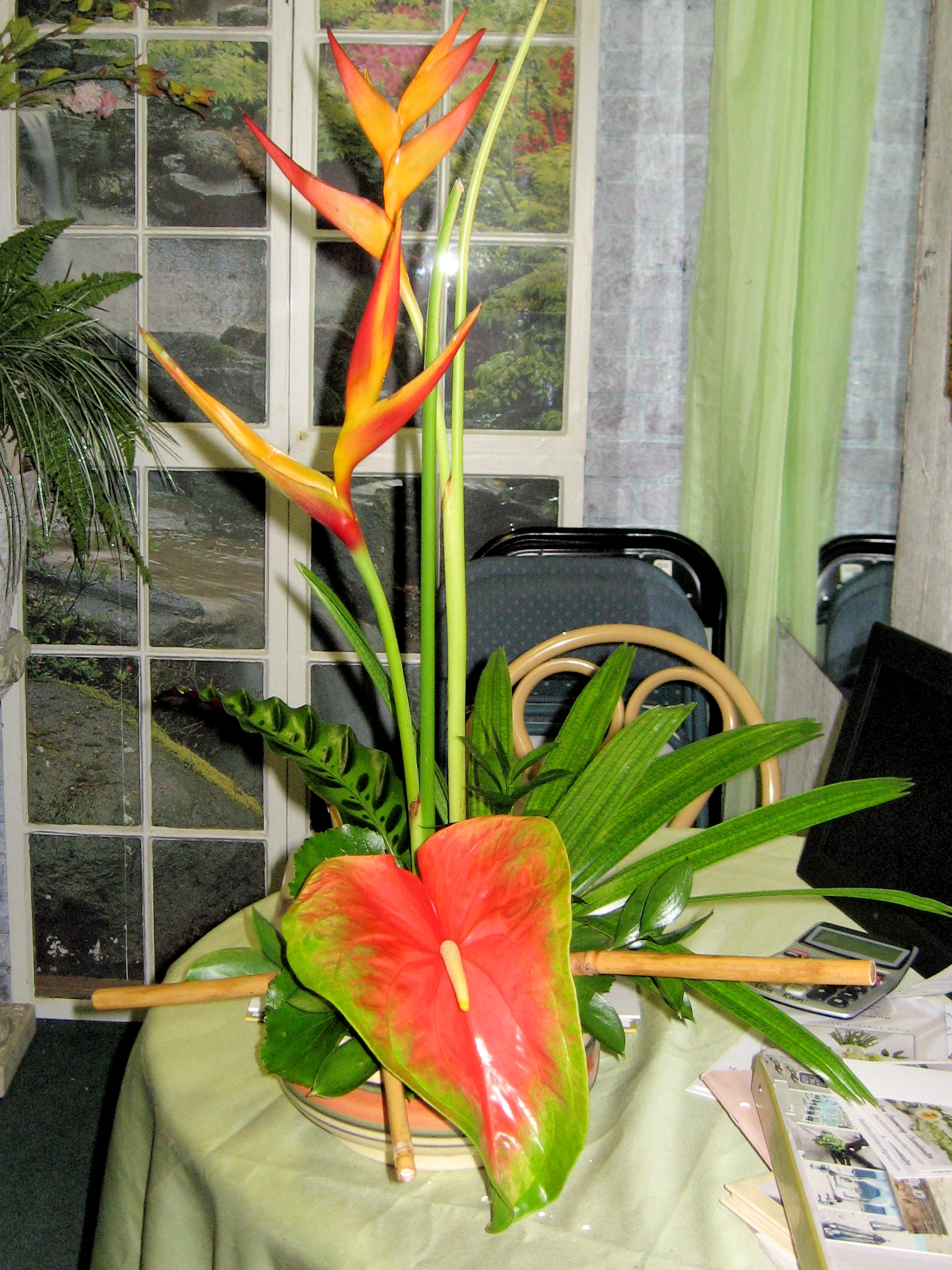 Tropical design featuring giant Anthurium, Bird of Paradise and Bamboo.