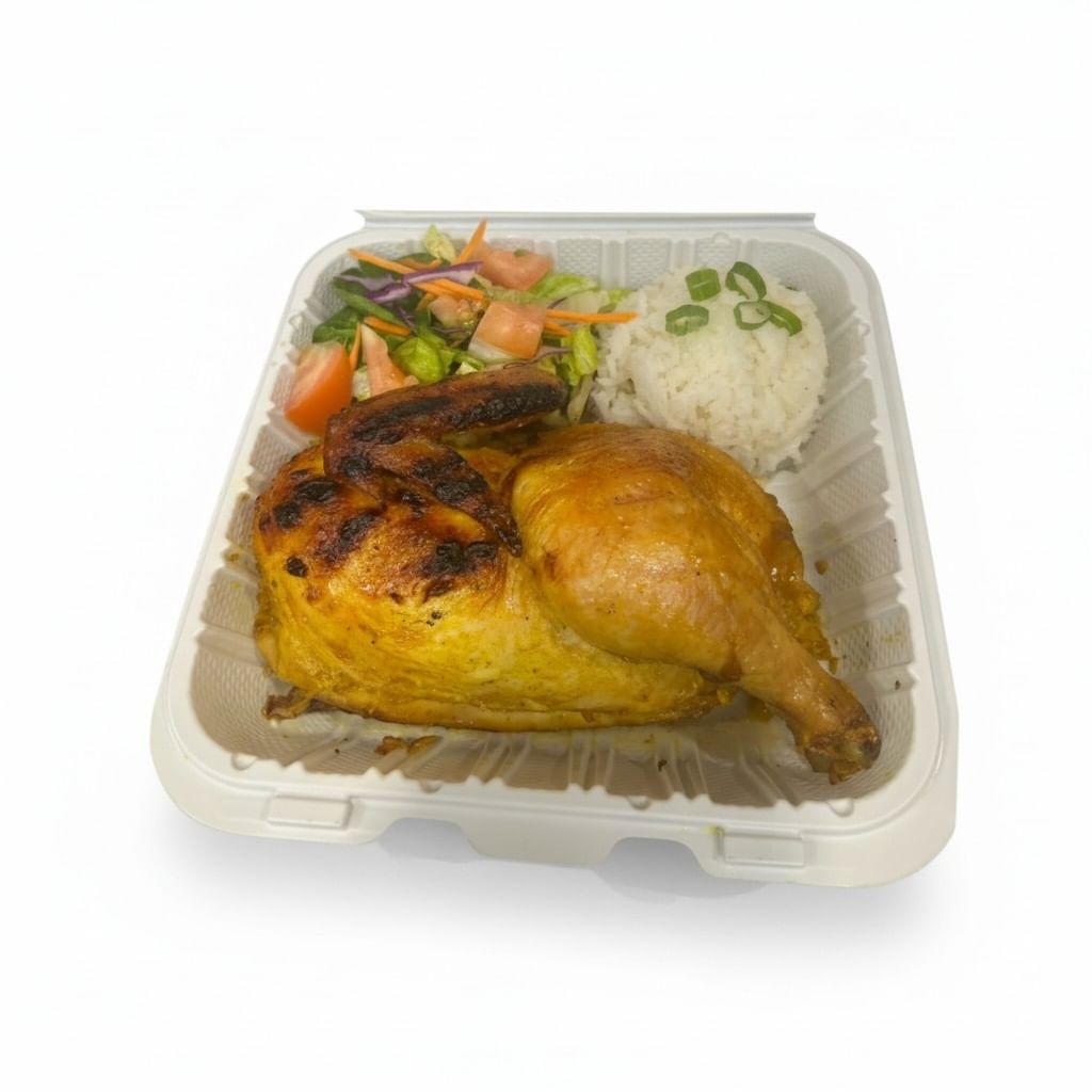 Fried Rice, Half BBQ Chicken, Green Salad