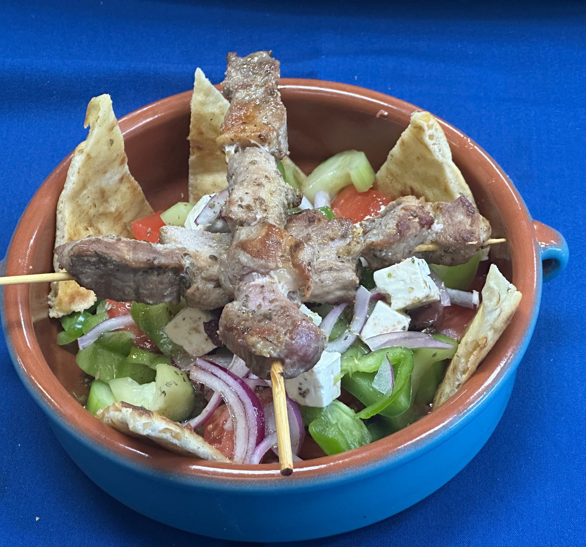 Village Salad With 2 Skewers Pork Or Chicken