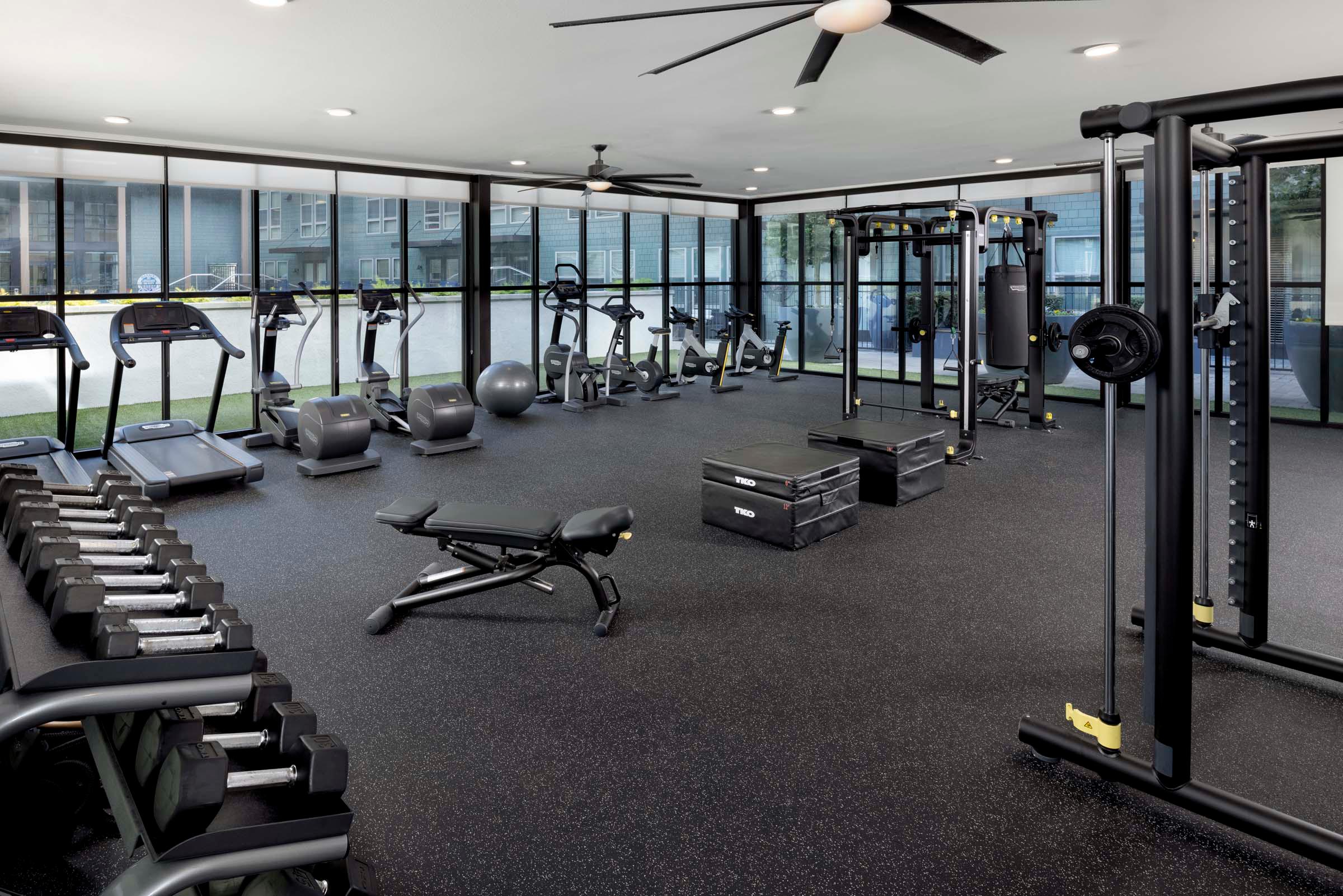 Flats 24-hour fitness center with strength and cardio equipment