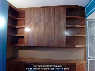 Custom made:  libraries, vanities, kitchens, entertainment centers, walk in closets, restaurant furniture, wardrobes, dressers, storage chests, fireplace mentols, running trims, custom closets, knishes, seat storages,  are only few examples of furniture or build in units that we can customize to your needs.  We are capable of satisfying even the most sophisticated requests.