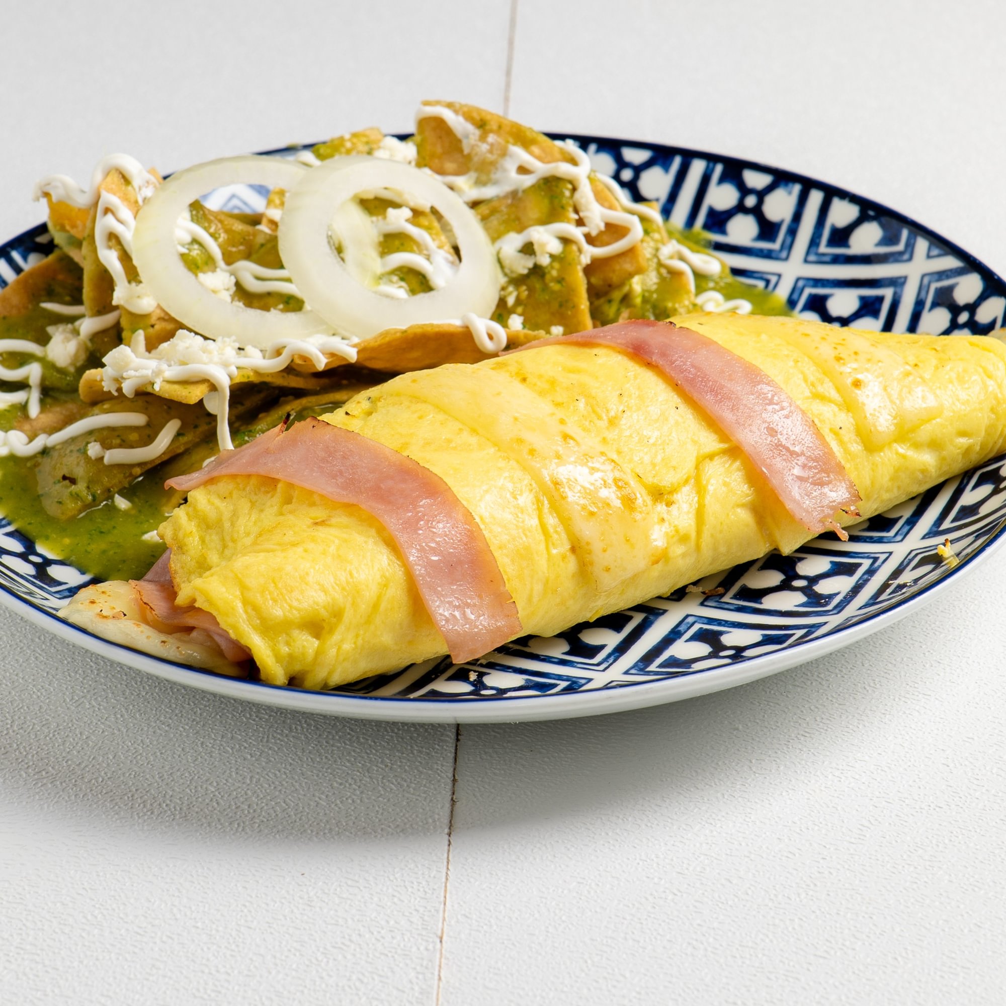 Ham, Cheese Omelette & Chilaquiles