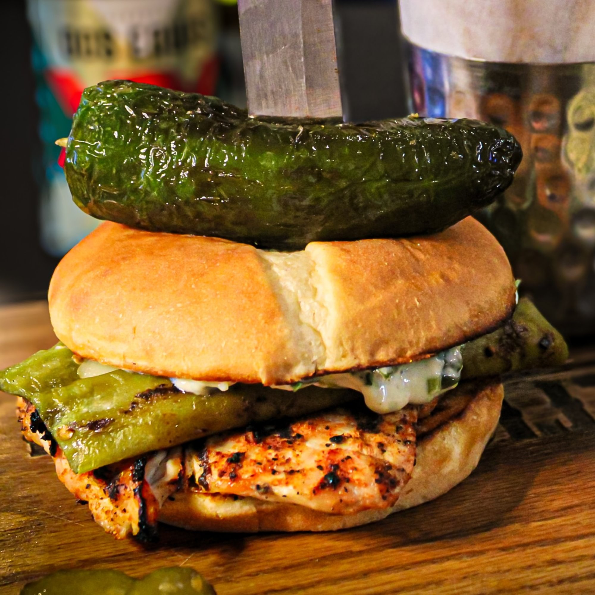 Long Green Chile Cheese Burger