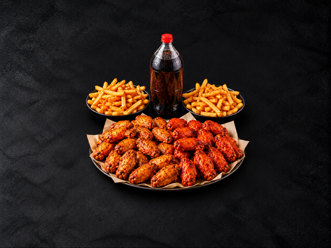 40 WINGS – 2 LARGE FRIES & 2L
