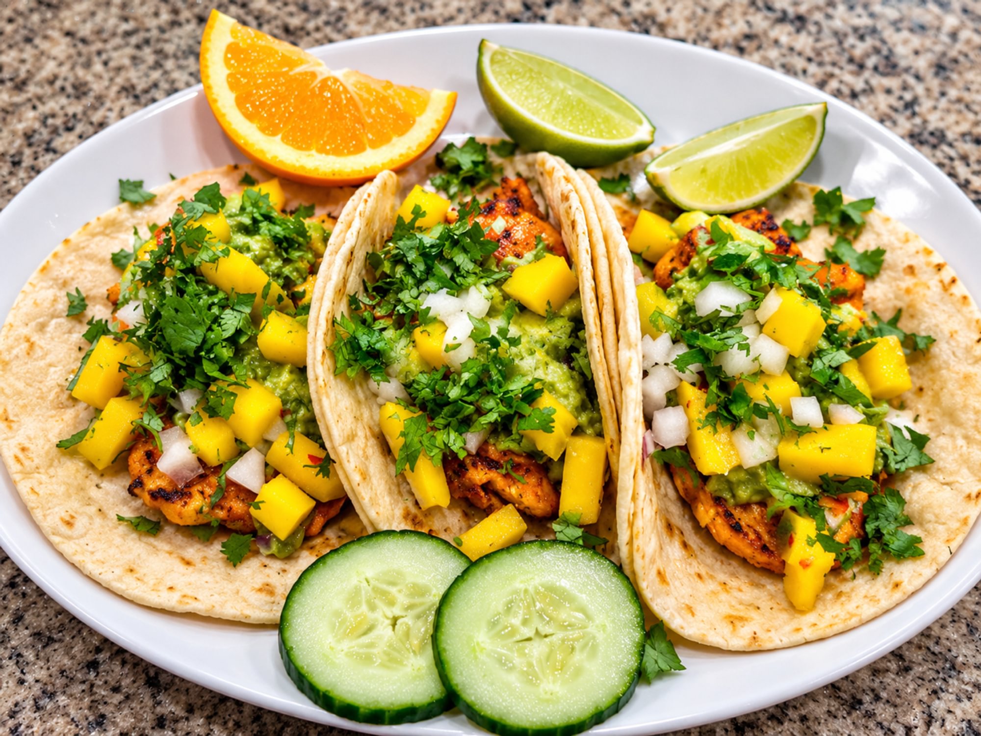 3.Grilled Shrimp Mango Salsa Guacamole Tacos