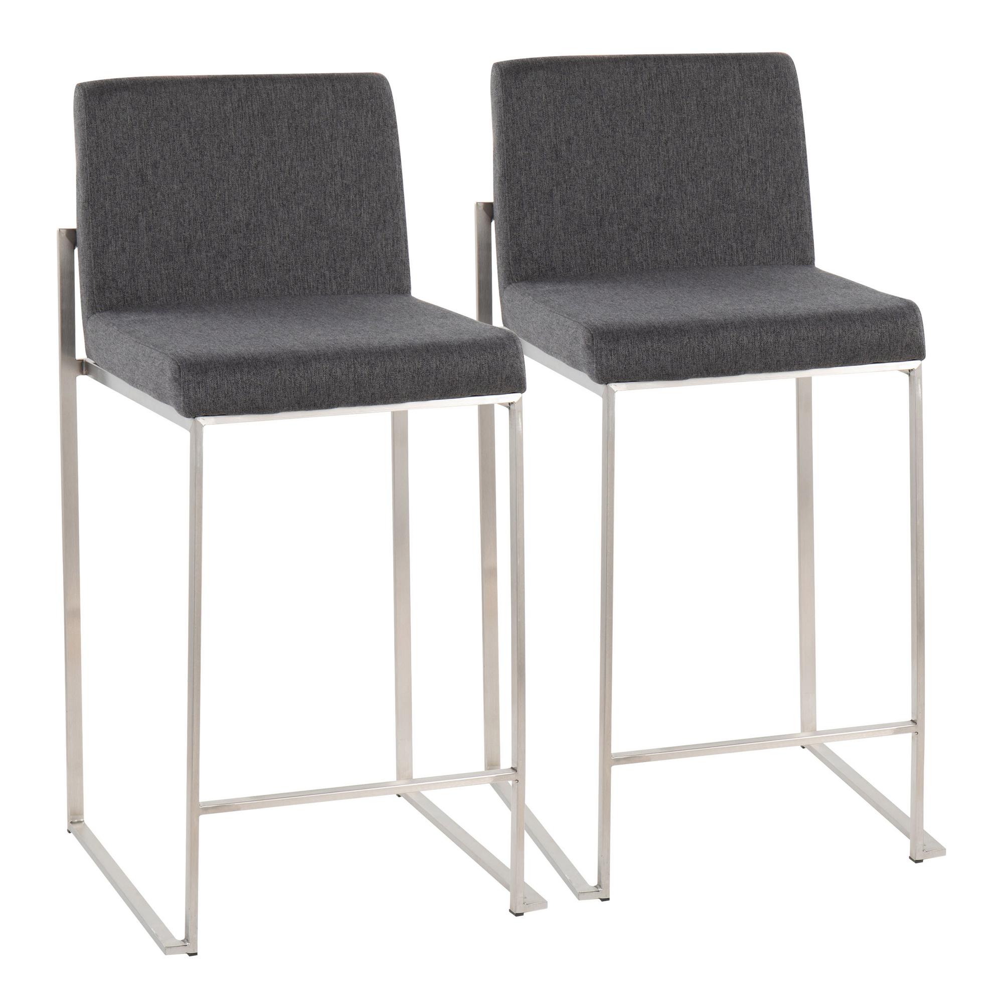 Set of 2 Fuji High Back Counter Stools - Charcoal