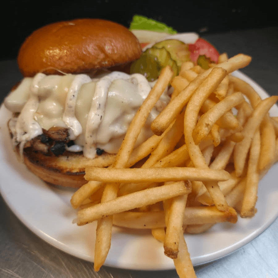Grilled Chicken Sandwich w/Mushrooms, Swiss & Sauteed Onions