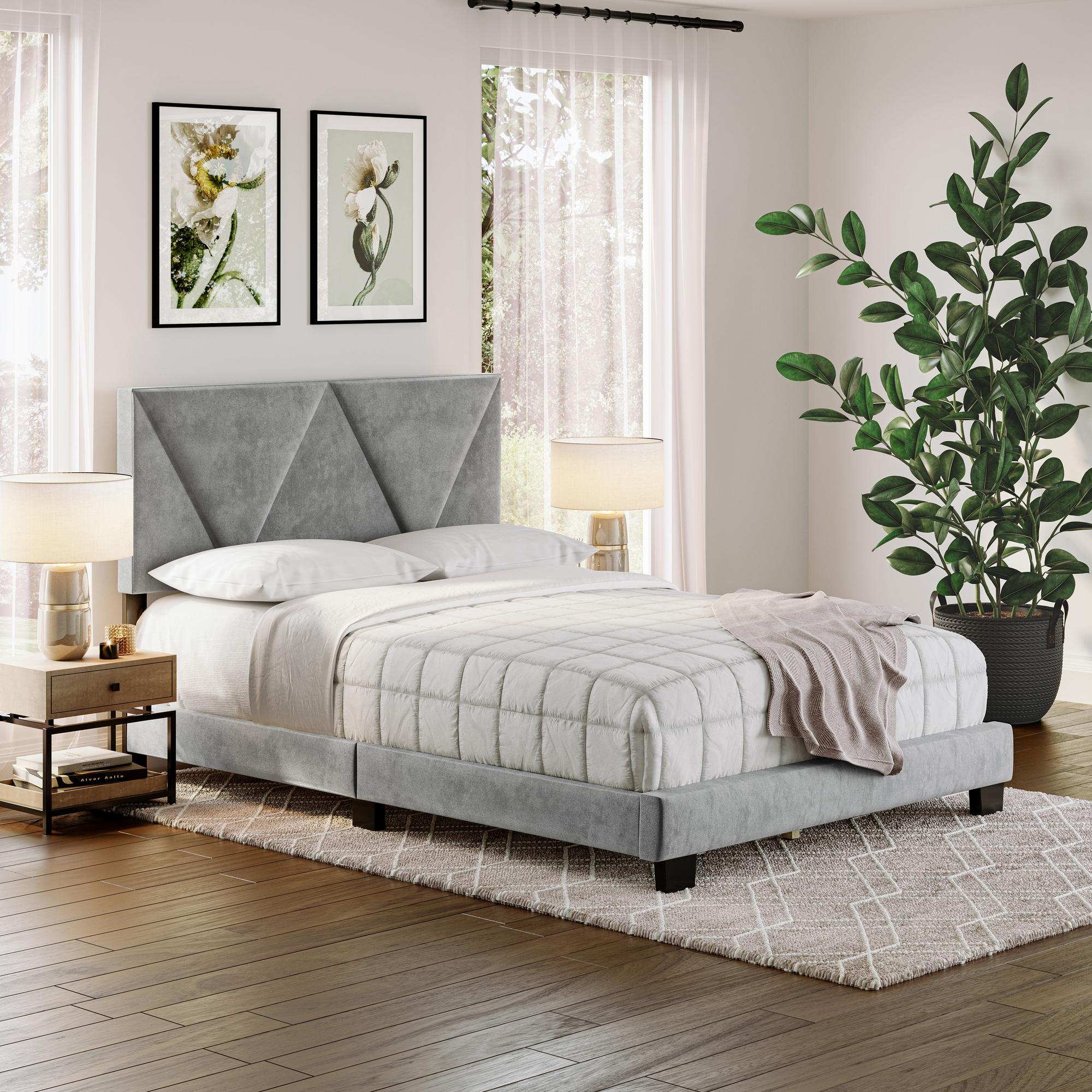 Vector Queen Silver Velvet Platform Bed