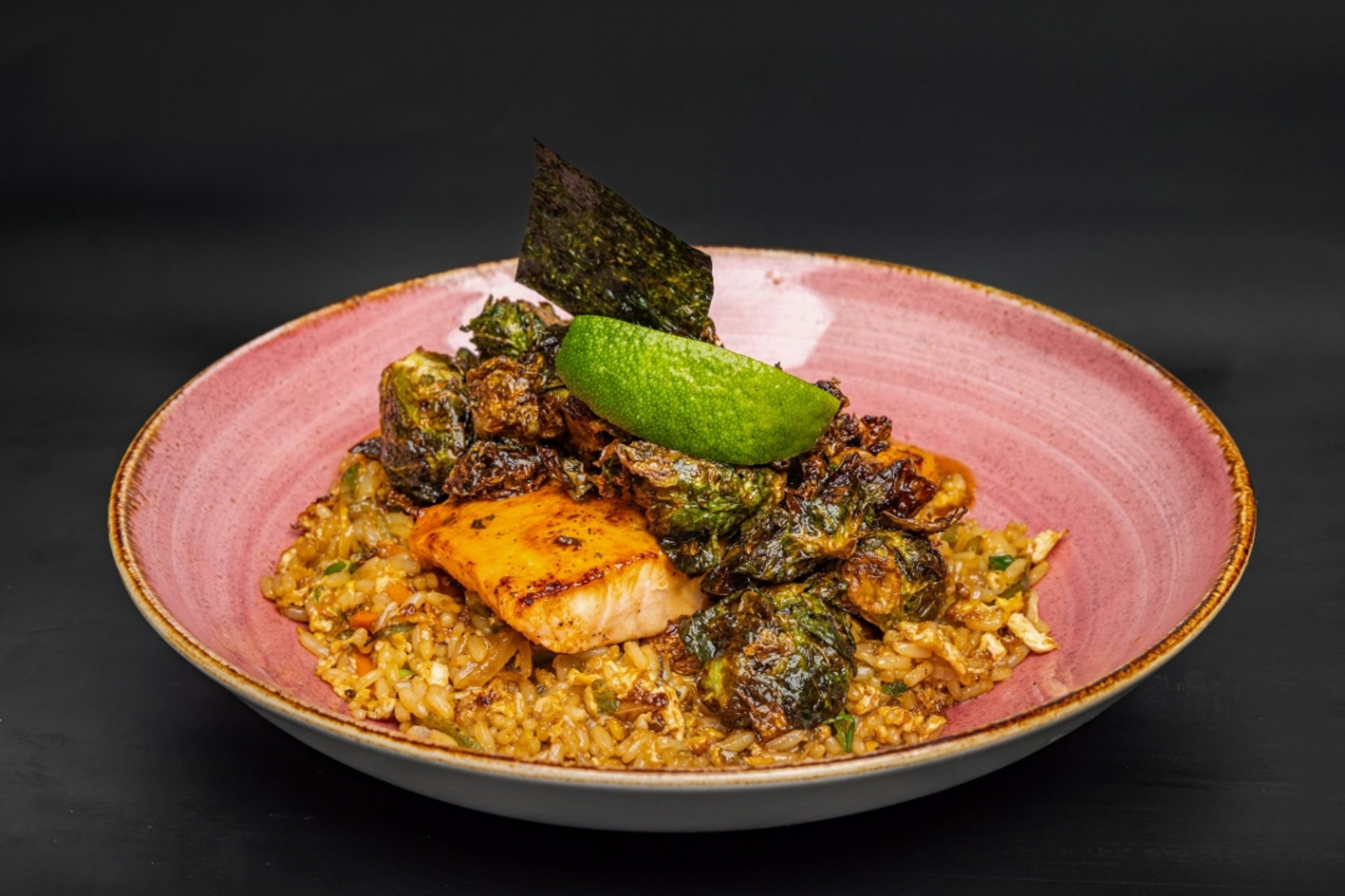 Peach Glazed Salmon with Crab Fried Rice *