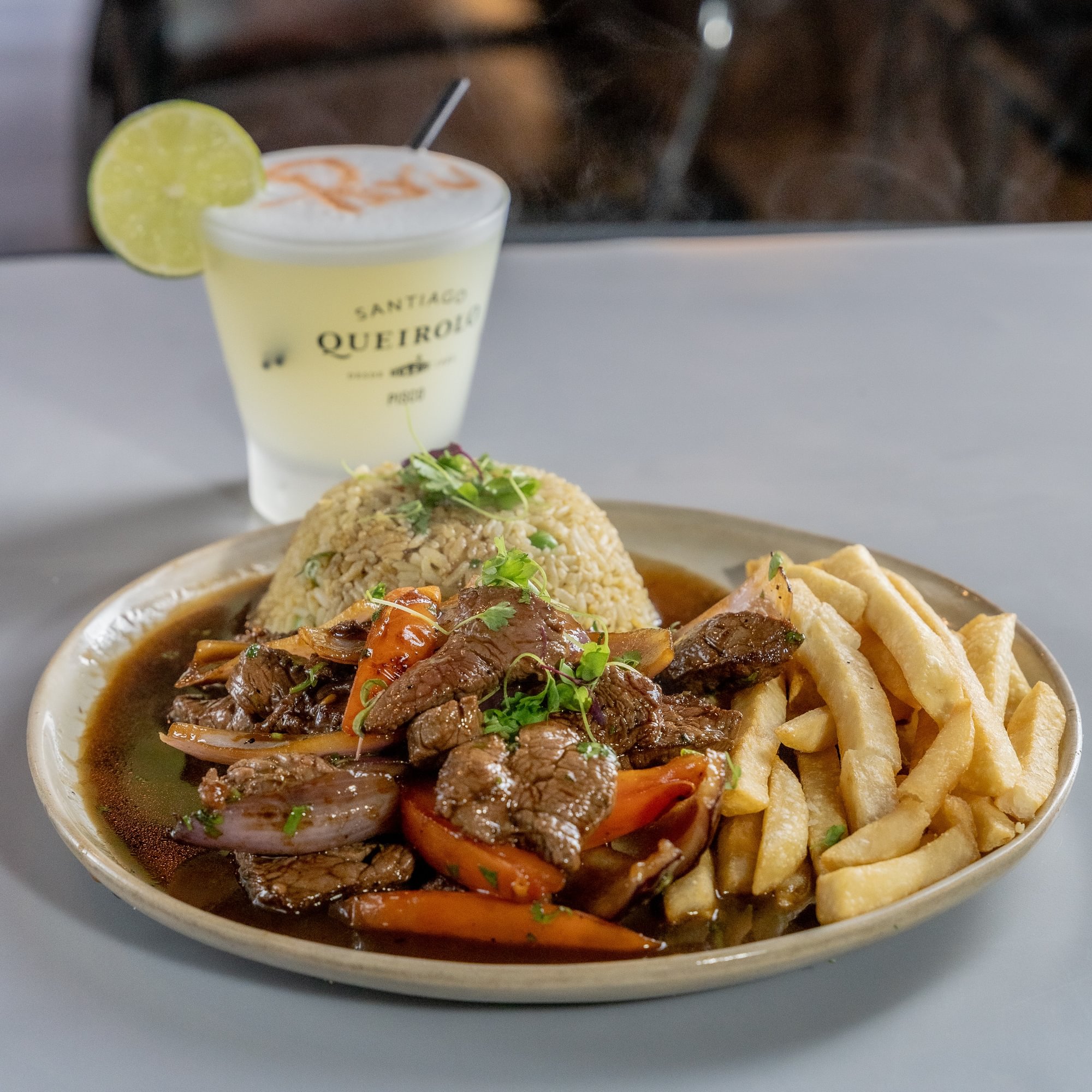 Cilantro Rice with Lomo Saltado - Beef Tenderloin.