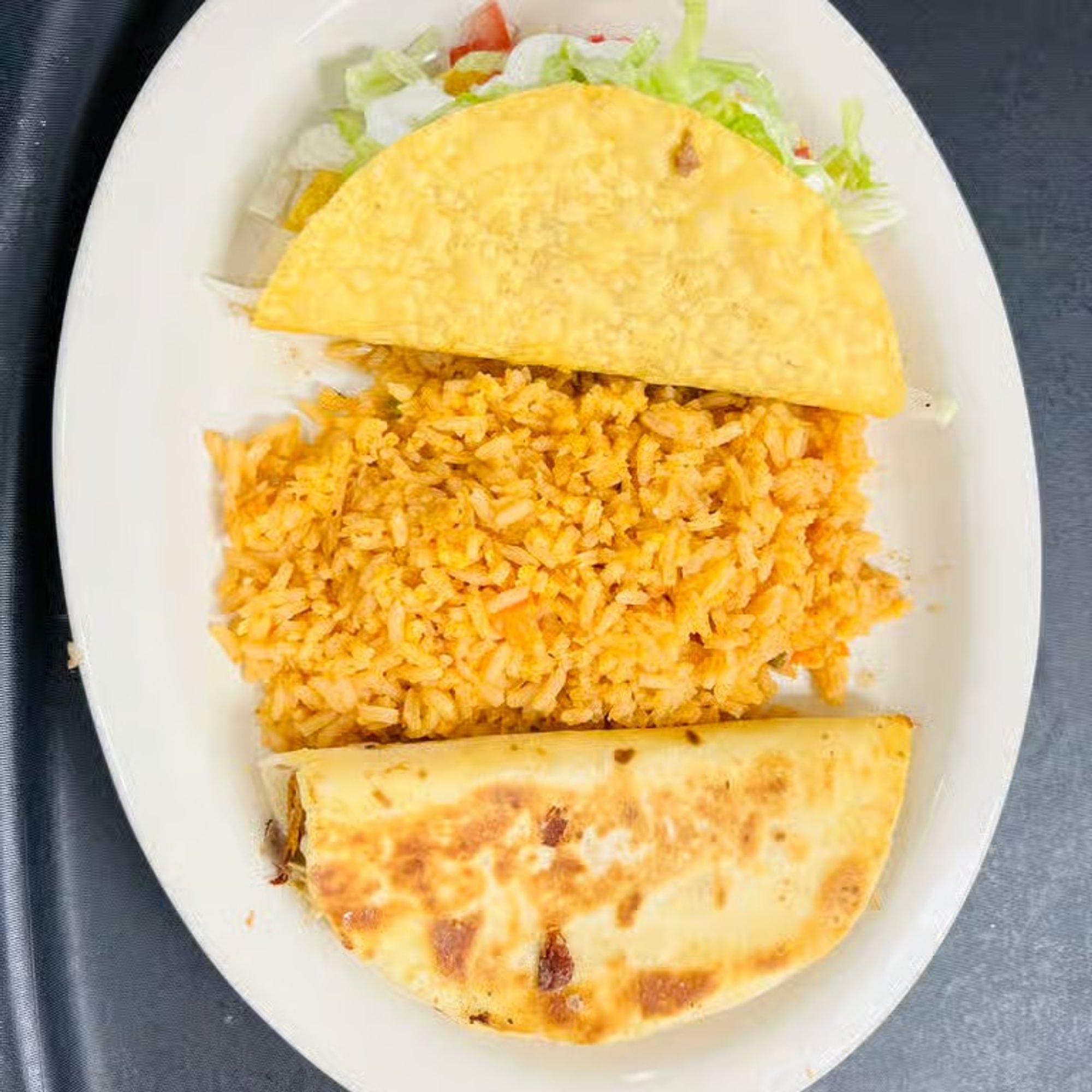 10 Quesadilla, Hard Taco & Rice or Beans