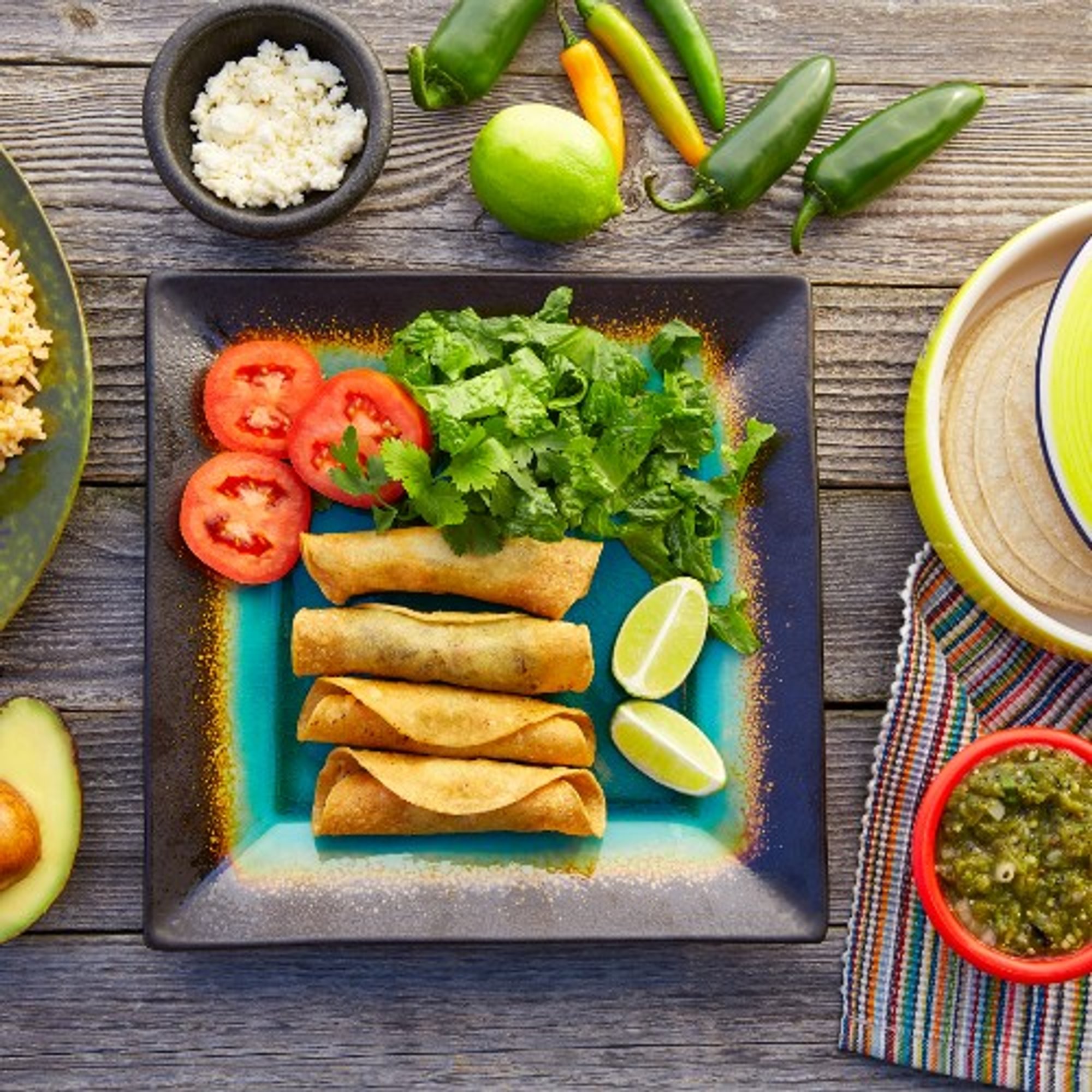 Rolled Tacos with Guacamole Plate