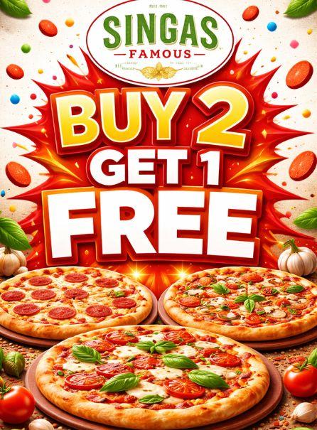 Buy 2 Personal Pizzas W/ Toppings Get 1 Personal Pizza Free