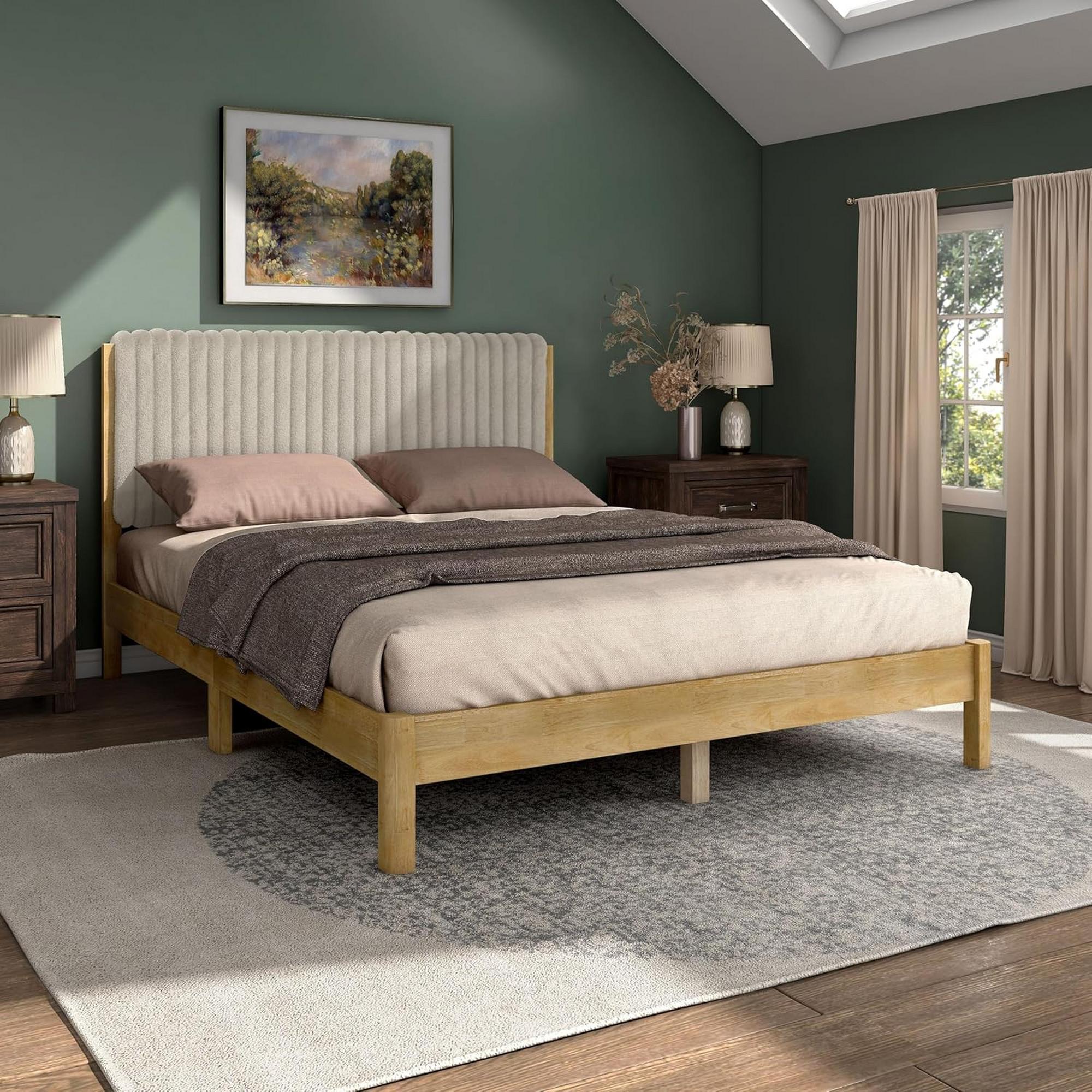 Queen Solara Cord Boucle Bed - Natural Wood