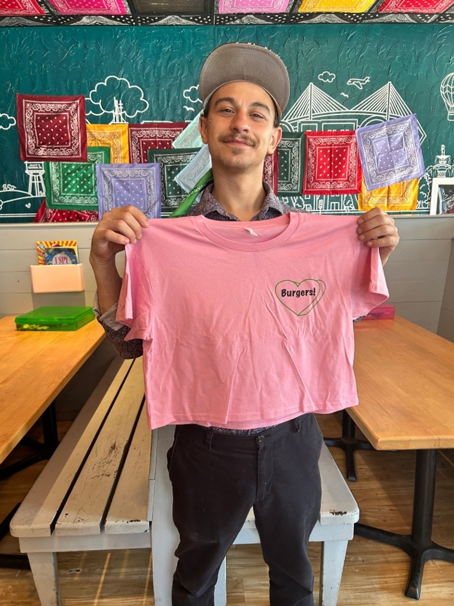 Cropped Pink Burger Heart T-Shirt (Large)