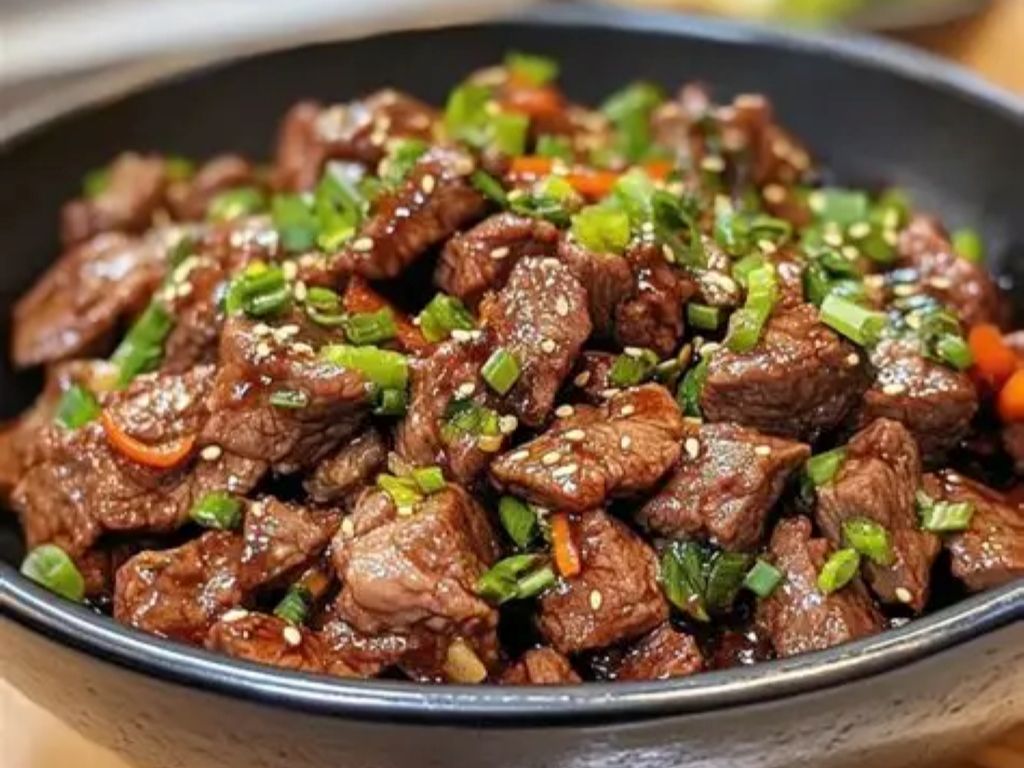 Diced Beef W/ egg & Cilantro Soup / Bò xắt nhỏ với trứng và ngò / 炒牛肉丁配鸡蛋和香菜