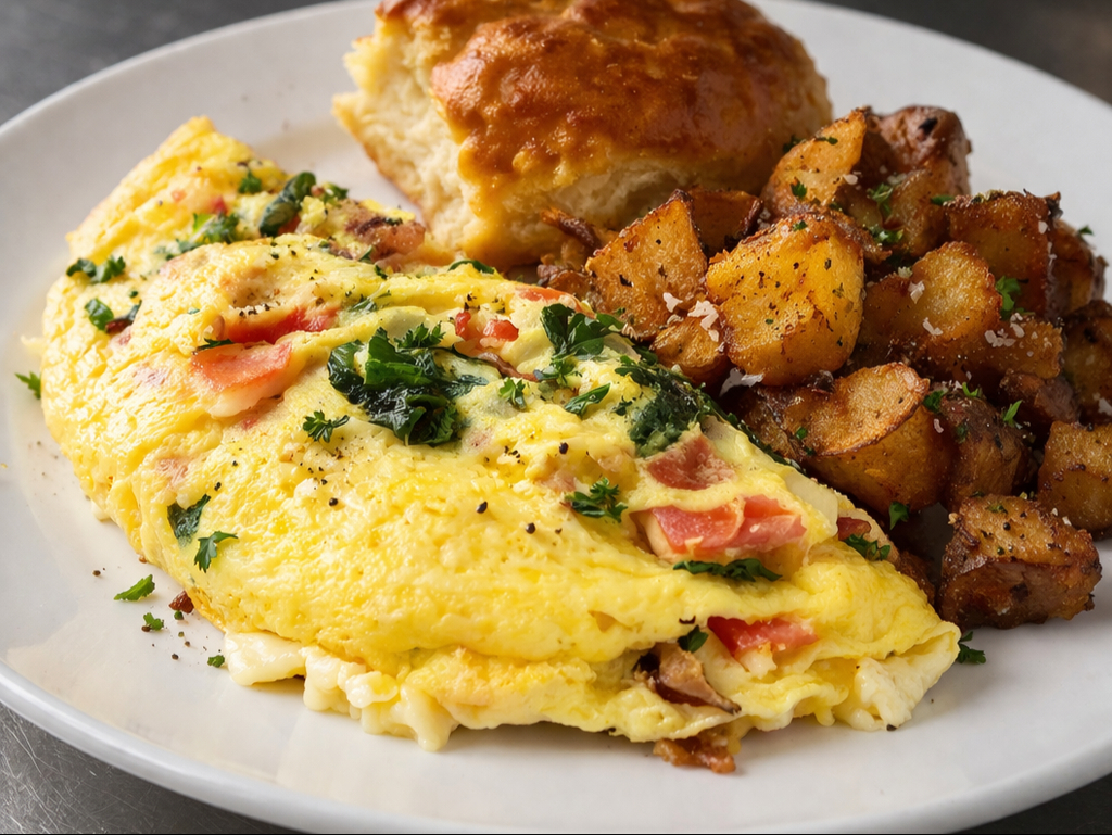 OMELETTE CHOOSE 4 FILLINGS AND ONE CHEESE