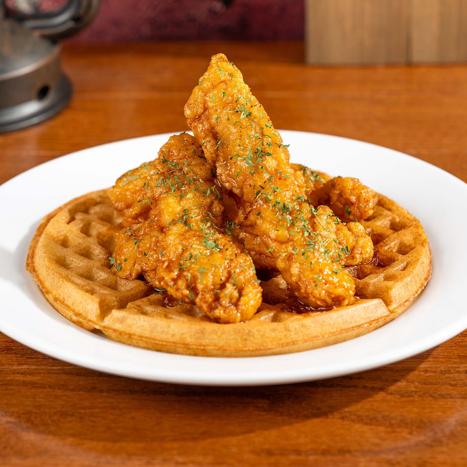 Waffle with Sweet-and-Spicy Maple Chicken