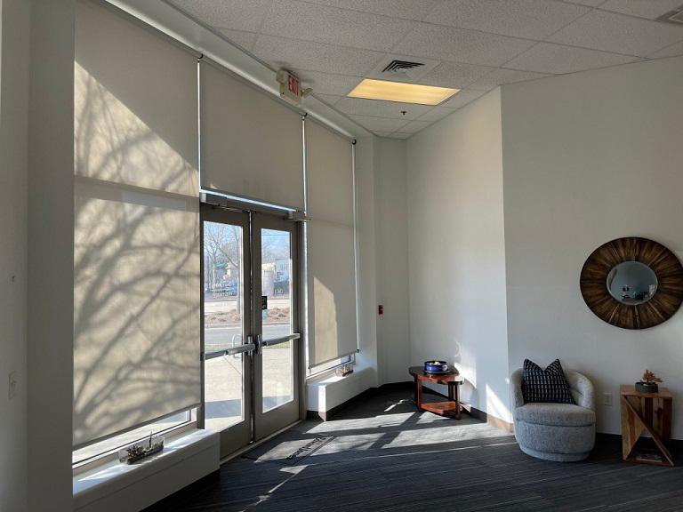 Our Solar Shades are an excellent office solution! Lots of natural light creates a perfect environment for productivity and concentration - however, sun glare can be distracting, especially when working on a computer or laptop. The solution? Our Roller Shades, like the ones fitted in this office in