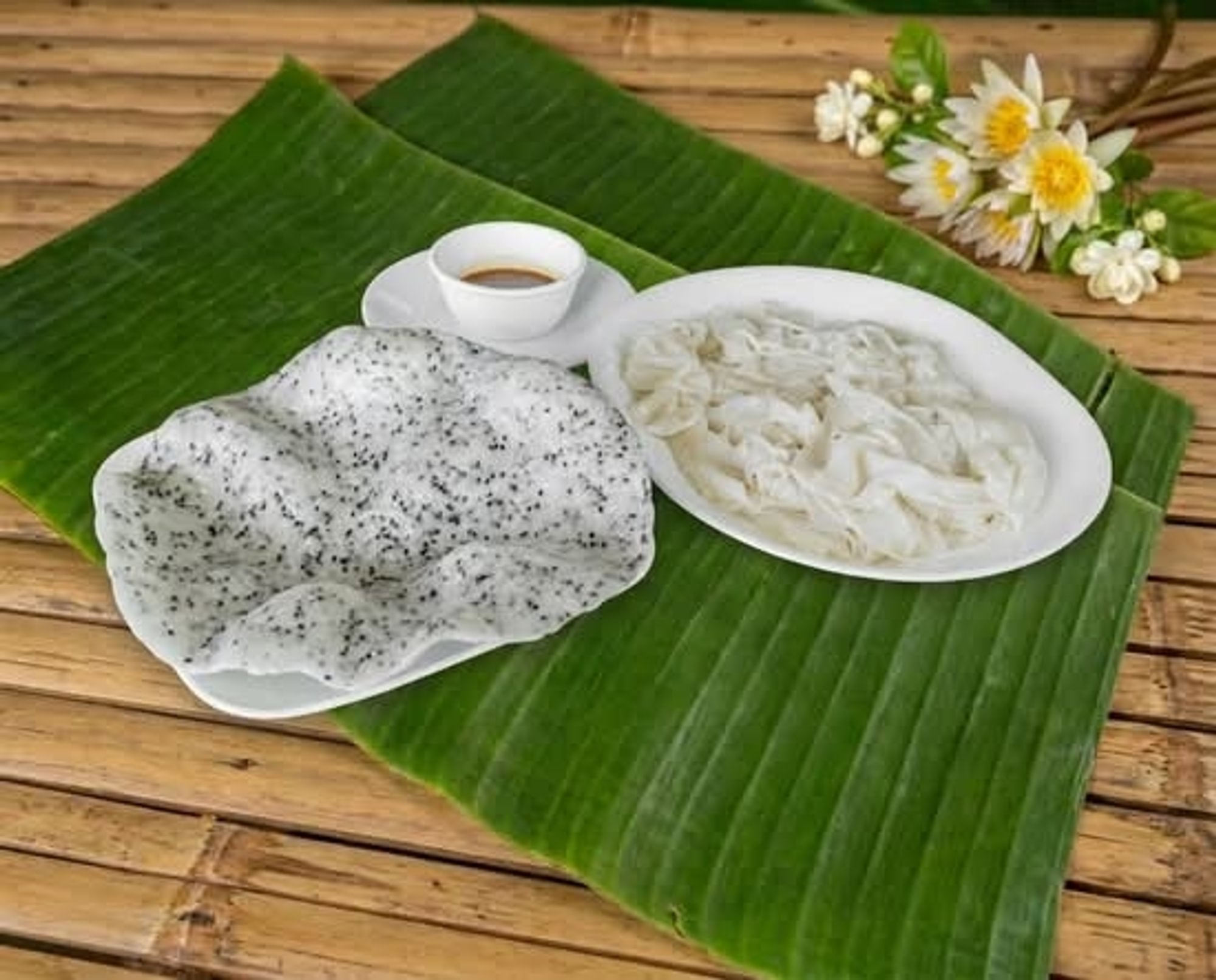 Steamed Rice Paper with Crunchy Rice Paper and Fermented Fish Sauce (Bánh Đập Chấm Mắm Nêm)