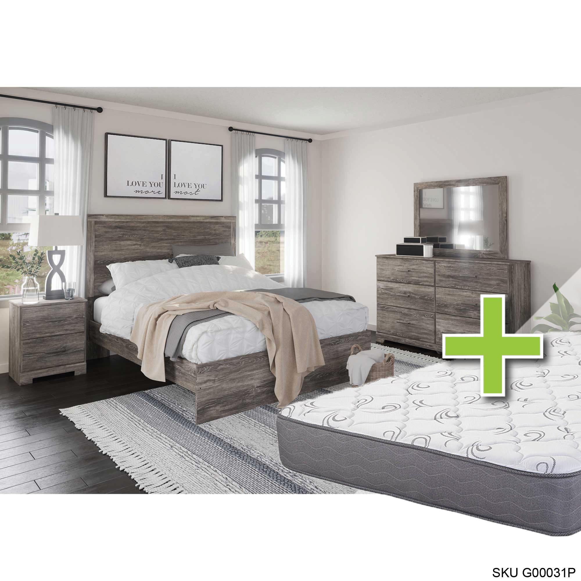 Queen Ralinski Bed w/9.5" Tight Top Med. Memory Foam Mattress & Dresser, Mirror, Nightstand