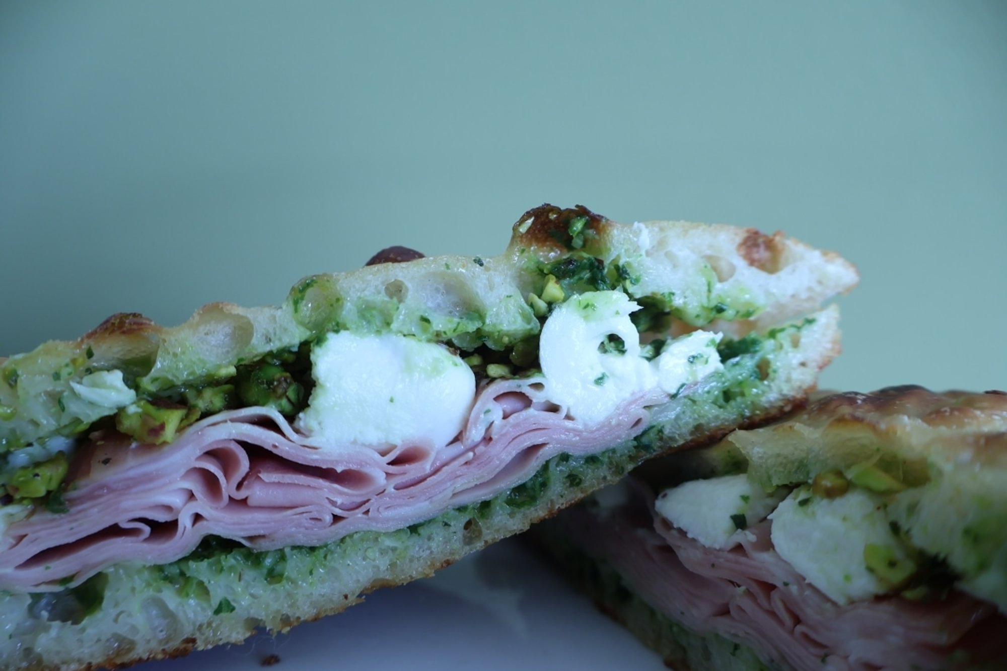 Mortadella Burrata Pistachio Sandwich