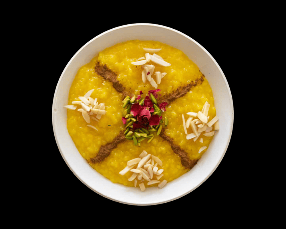 Sholeh Zard (Persian Saffron Rice Pudding)