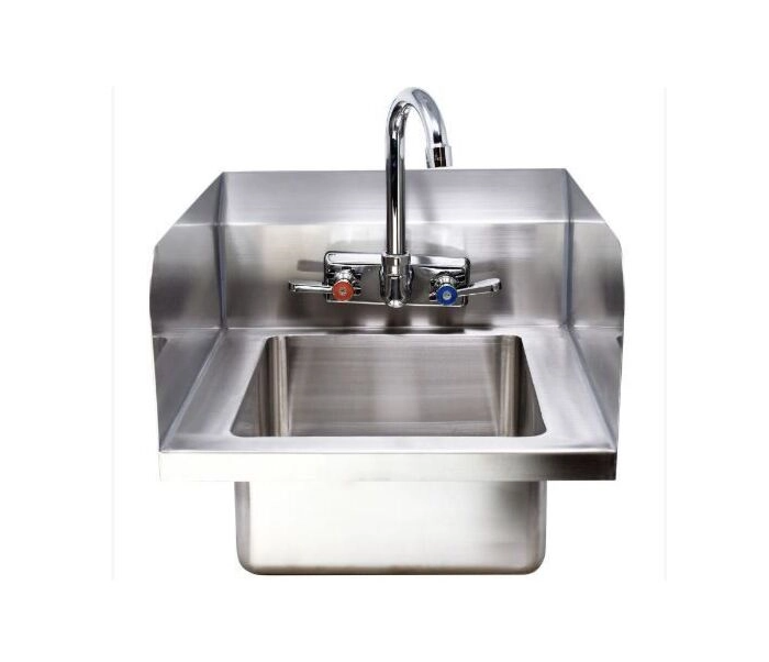 Zanduco Fabricated Wall Mounted Hand Sink with Sides Splash, 4" Faucet & Drainbasket