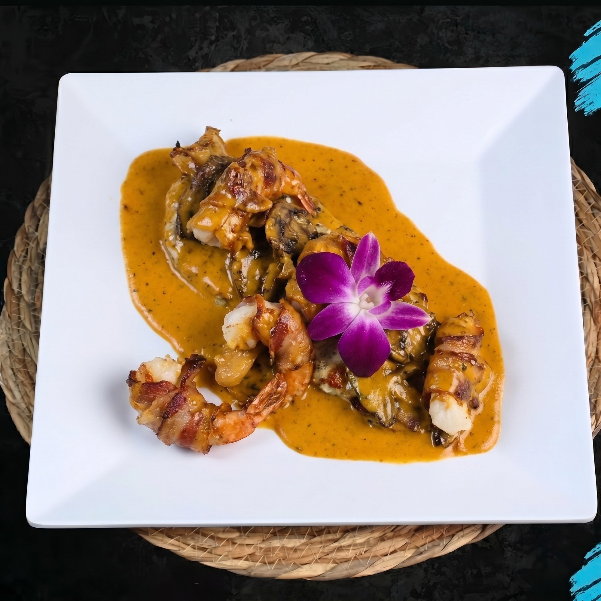 Pechuga Con Camarones Bacon Y Maduros En Salsa De Queso