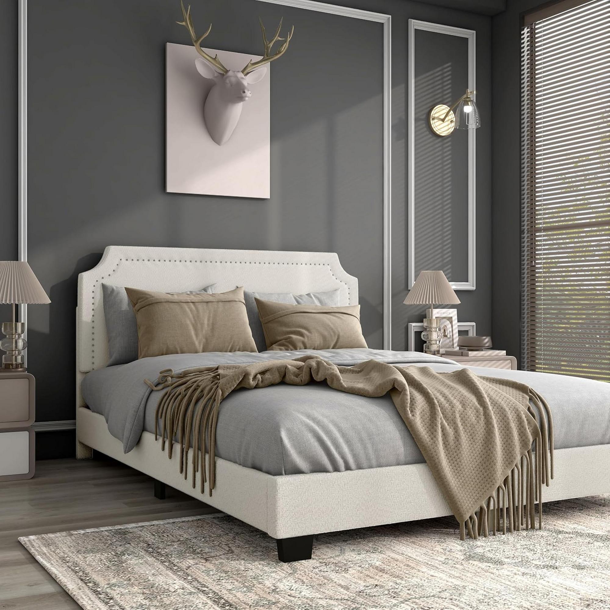 Queen Celestia Bed Frame w/Nailhead Headboard