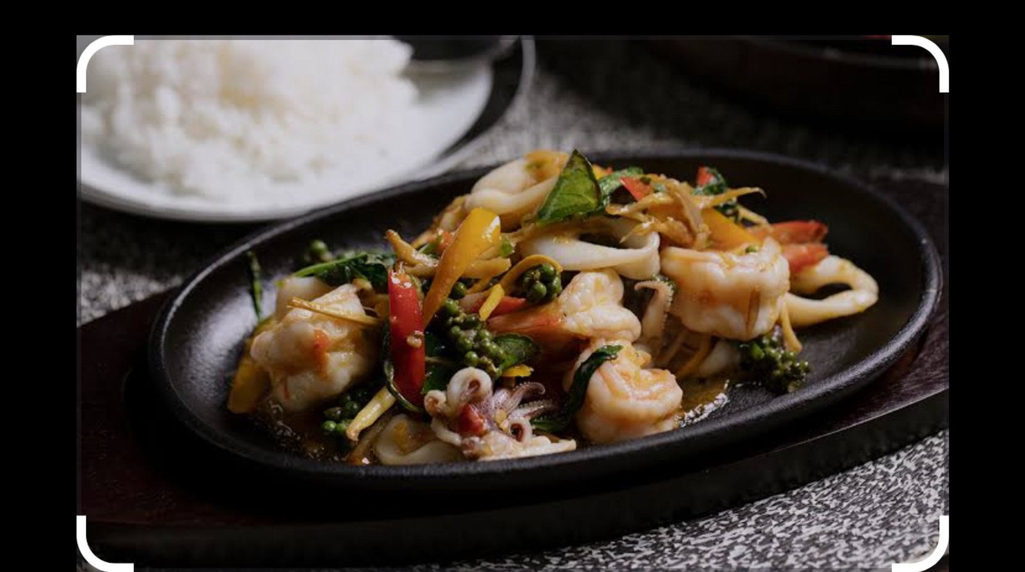 Sizzling Seafood with Basil Sauce