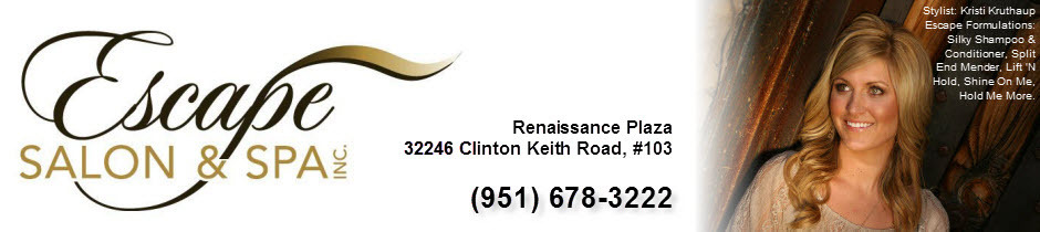 Beauty Salon in CA Wildomar 92595 Escape Salon & Spa, Inc. 32246 Clinton Keith Road Suite 103 (951)678-3222