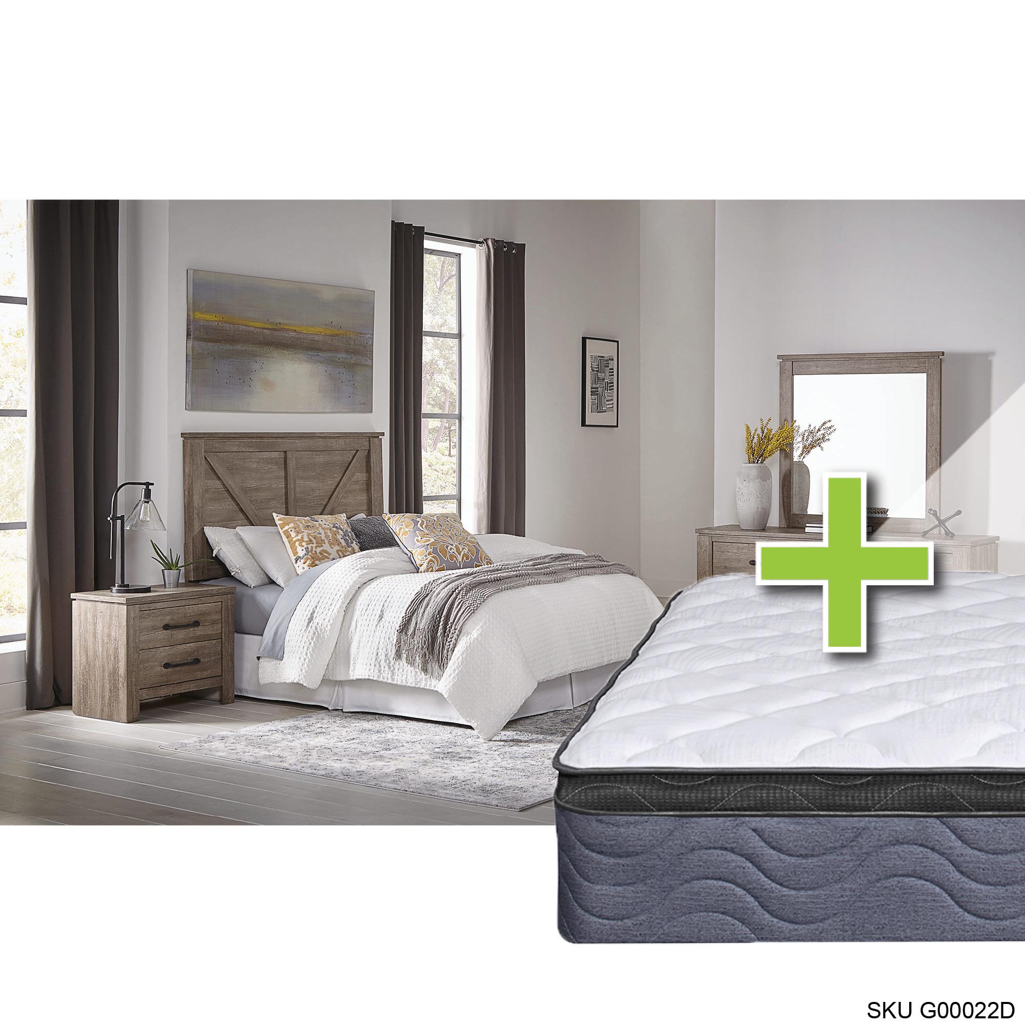 Queen Adorna Bed w/9.5" Pillow Top Med. Plush Mattress & Dresser, Mirror, Nightstand