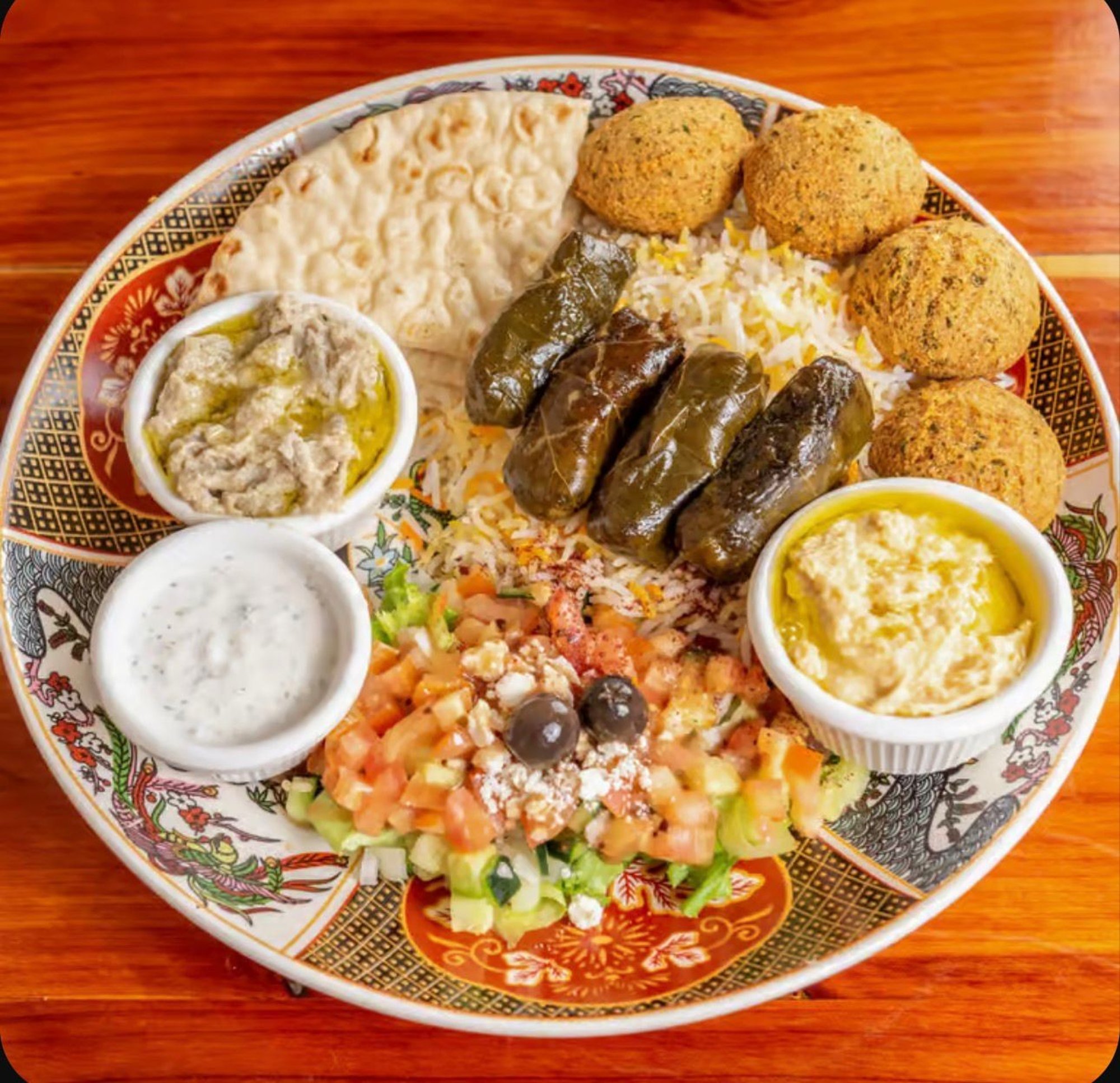 Stuffed Grape Leaves and Falafel Plate