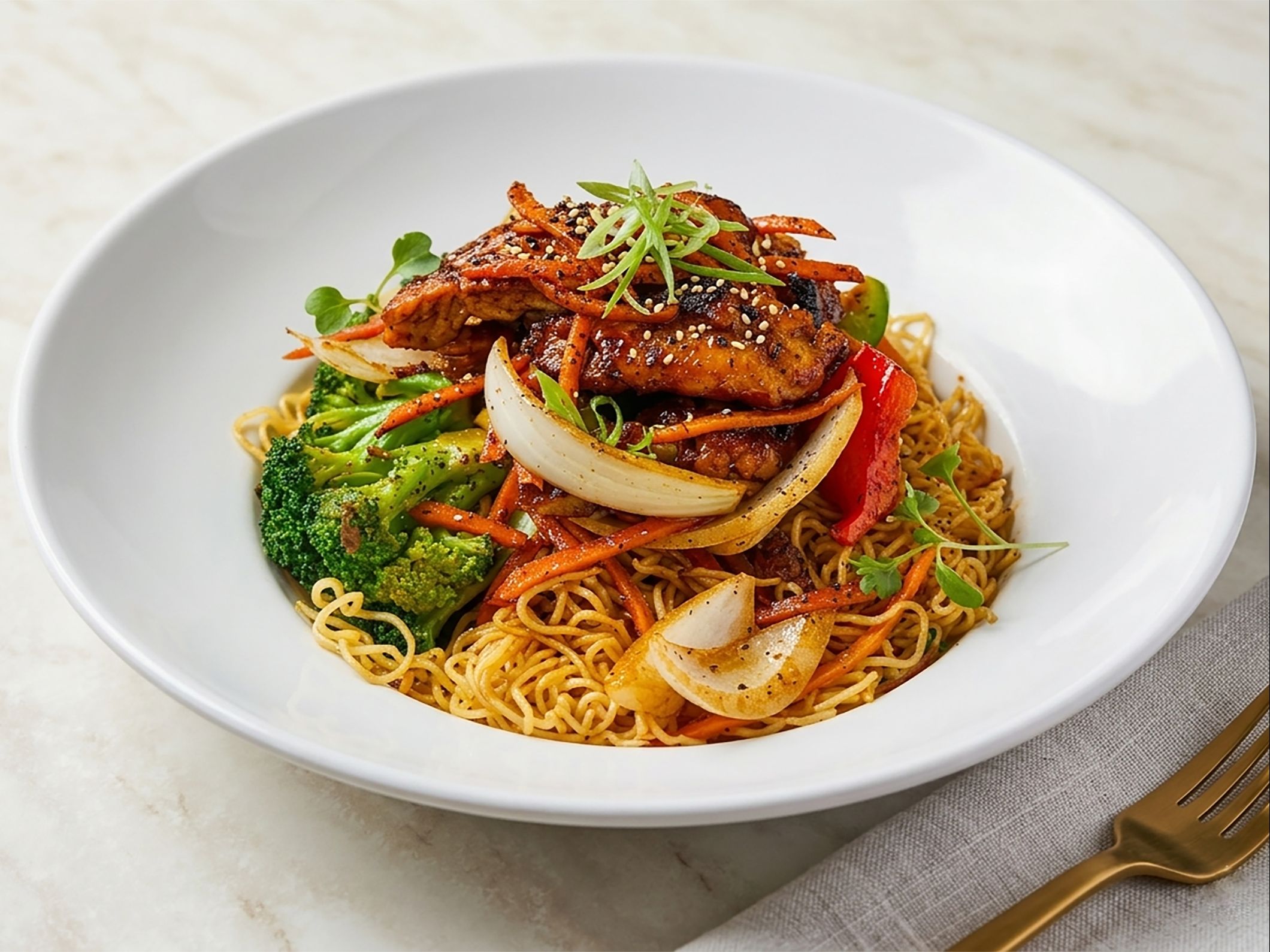 E3. Grilled Chicken Egg-Noodle Stir-Fry