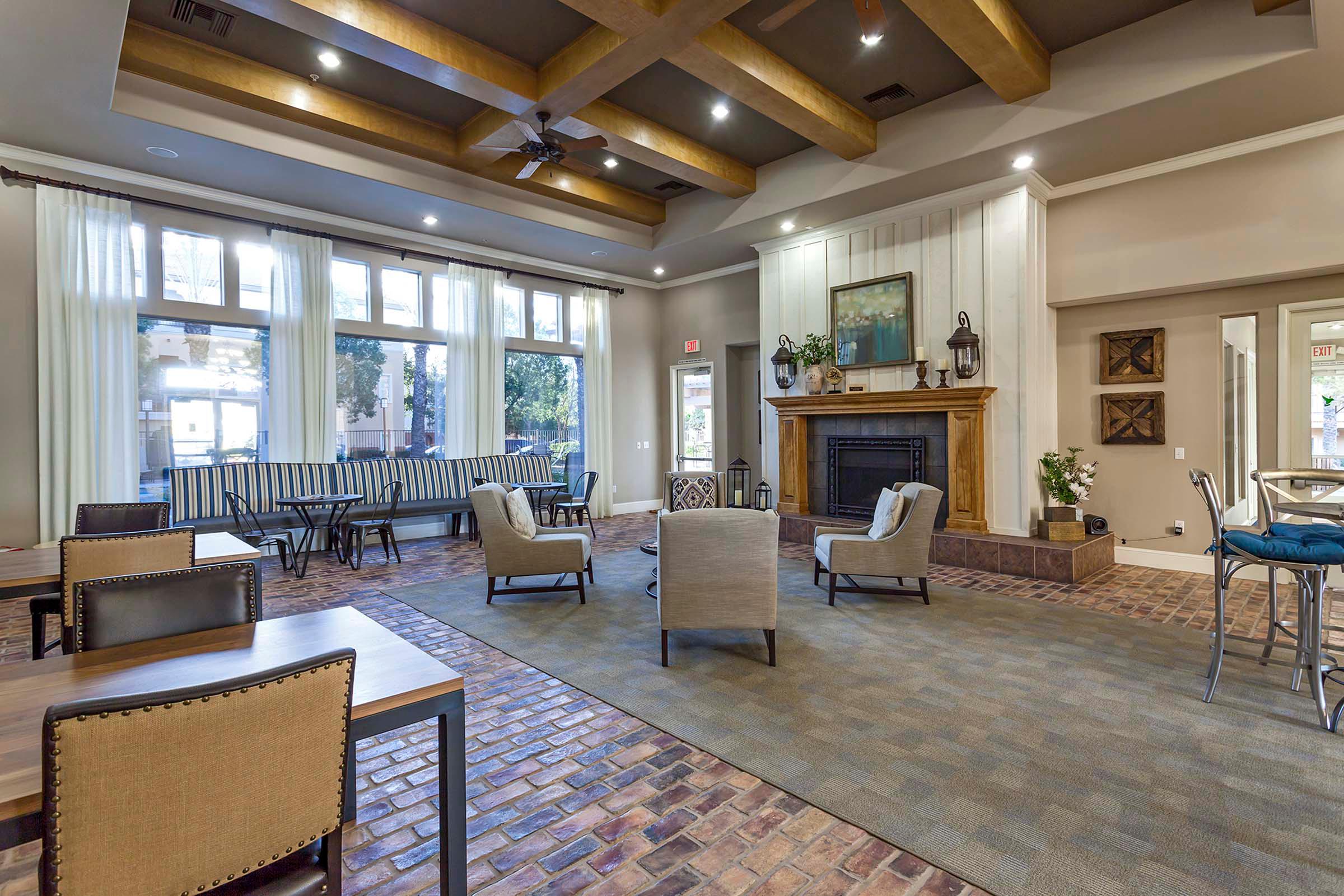 Resident lounge with fireplace