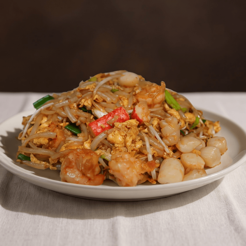 "Lort Cha" Short Noodle Stir Fried with Seafood