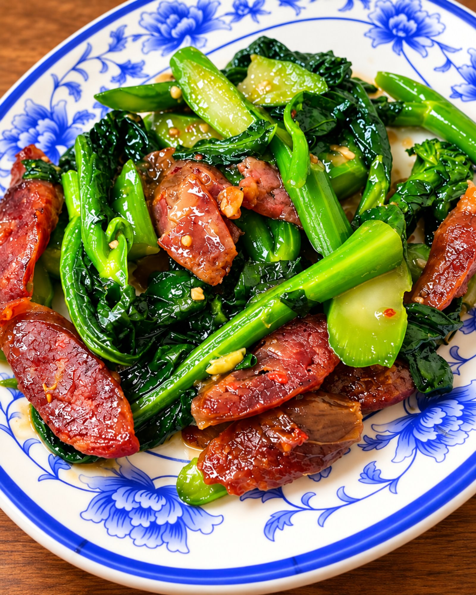 Chinese sausage with Chinese broccoli