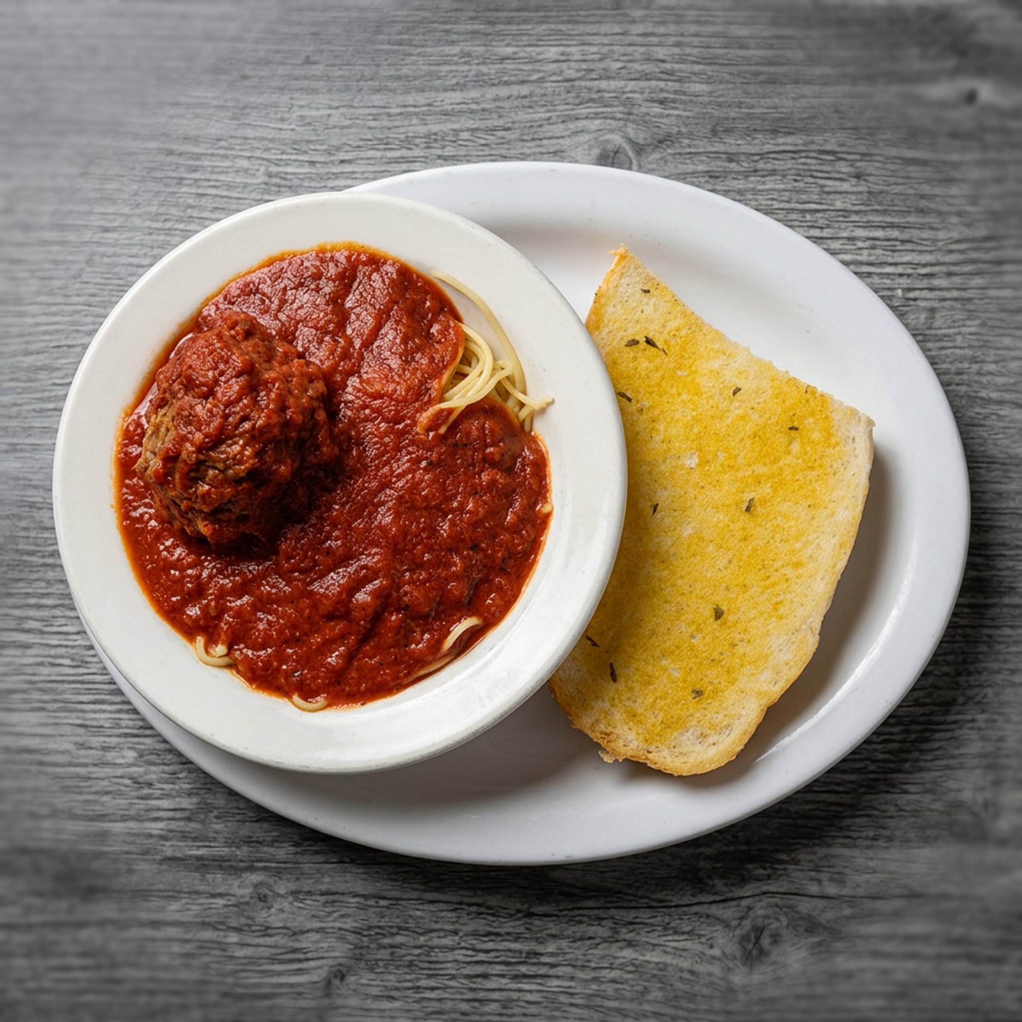 Kids Spaghetti & Meatballs with Garlic Bread