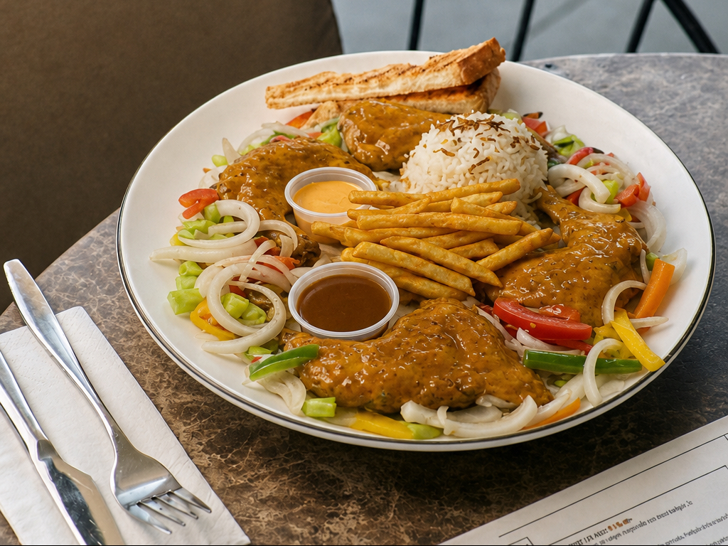 Four 1/4 Leg & Thigh (With Fries Or Rice & Sauteed Onion, Tomato, Pepper) & Choice Of Sauce (Lemo...