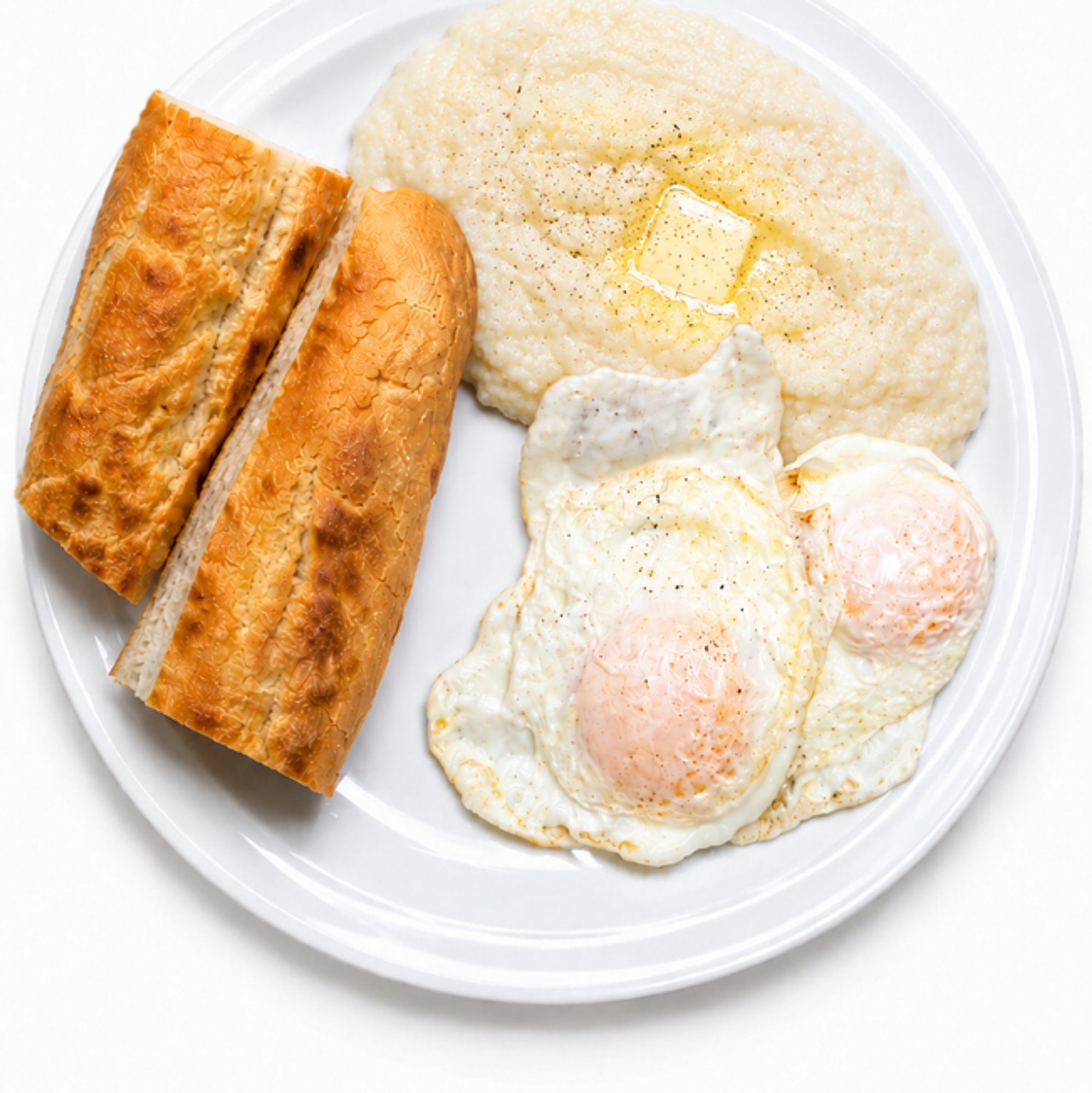 2 Eggs with Grits or Home Fries & Cuban Toast Platter