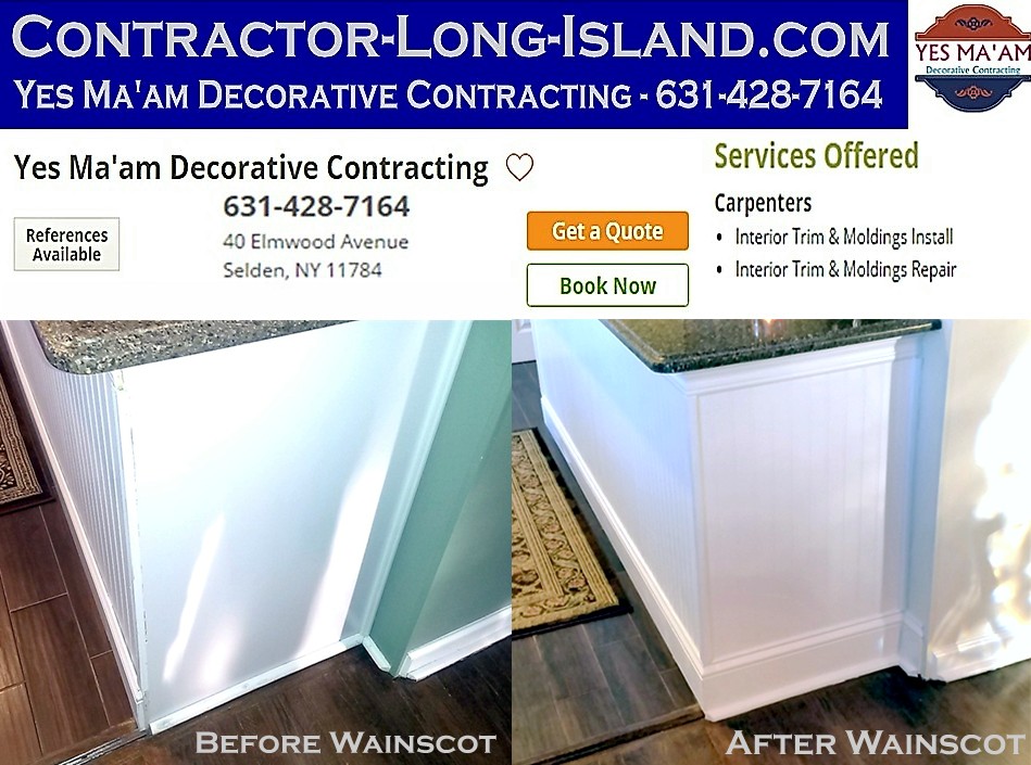 Wainscot Before and After - Trim & Moldings | 631-428-7164 | Contractor Long Island