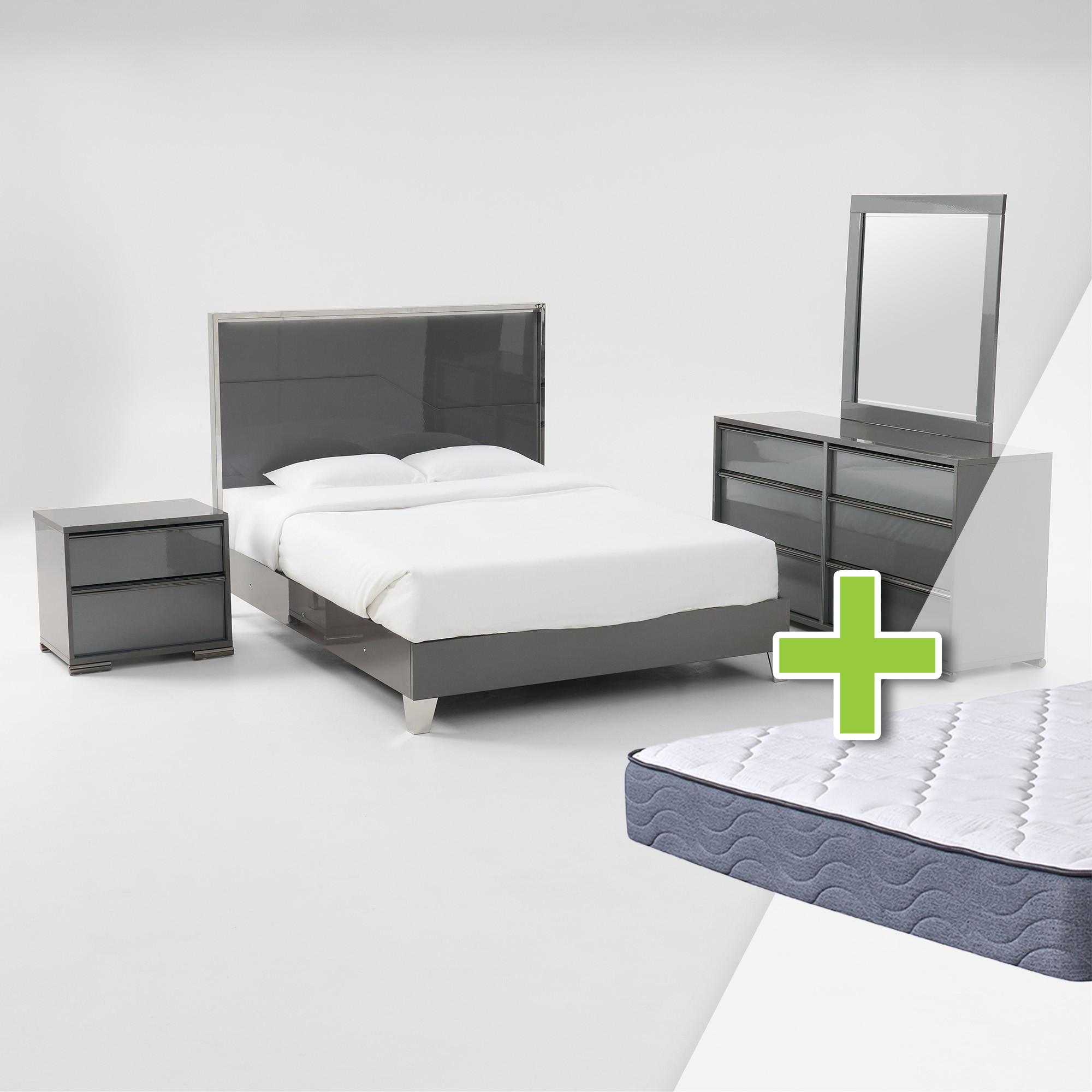 Queen Logica Bed w/Firm Mattress & Dresser, Mirror, Nightstand