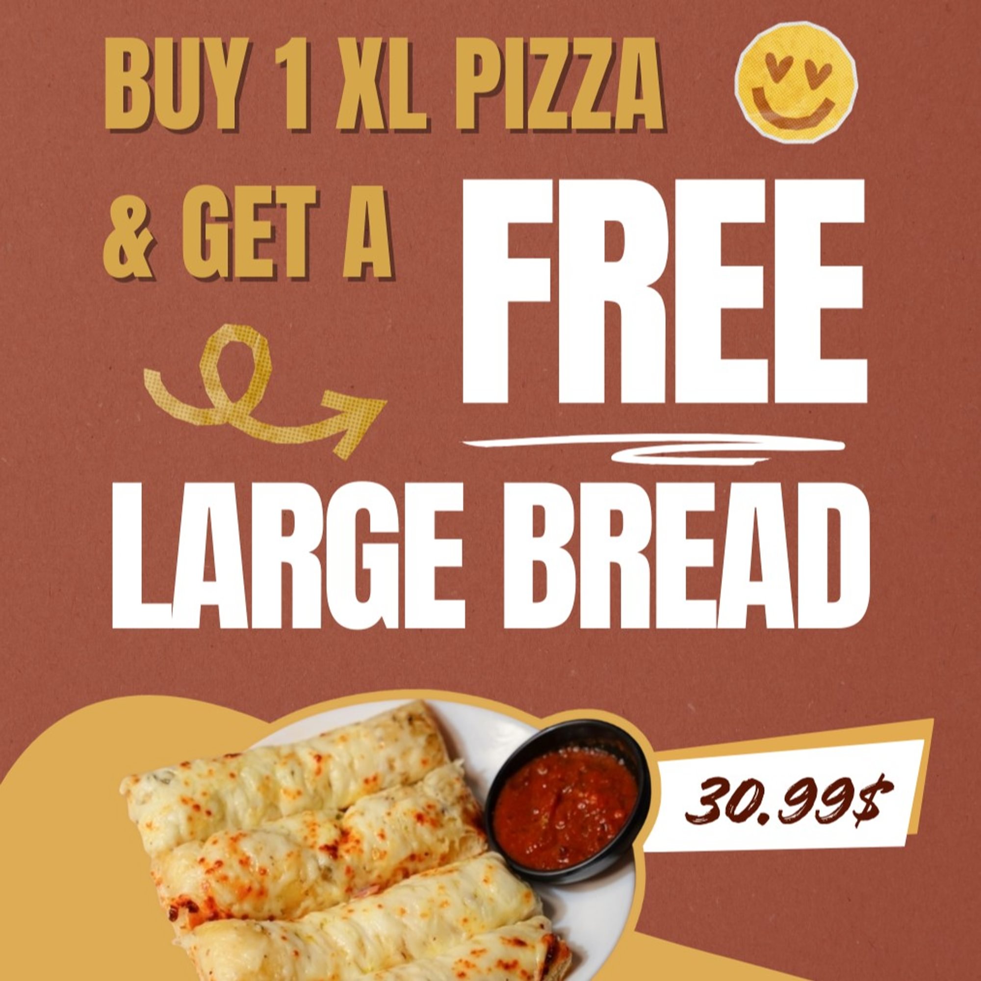 Buy 1 XL Pizza & Get a FREE Large Bread
