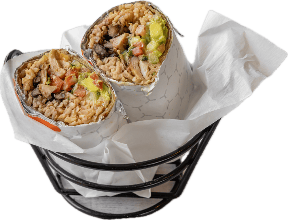 Grilled Chicken Shawarma Burrito, Mexican Brown Rice, Black Beans, Avocado Hummus, Israeli Salad,...