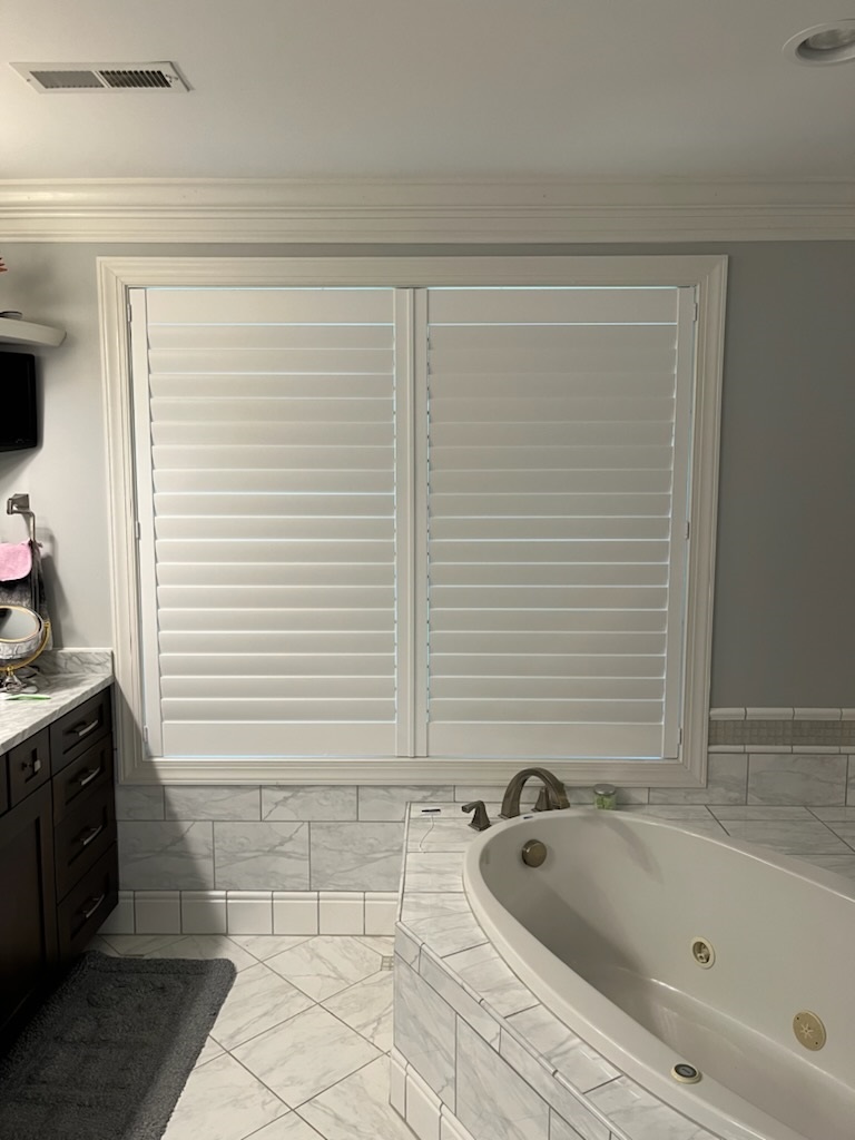 Installation for week of 4/29 - Beautiful Plantation Shutters for a Bathroom.