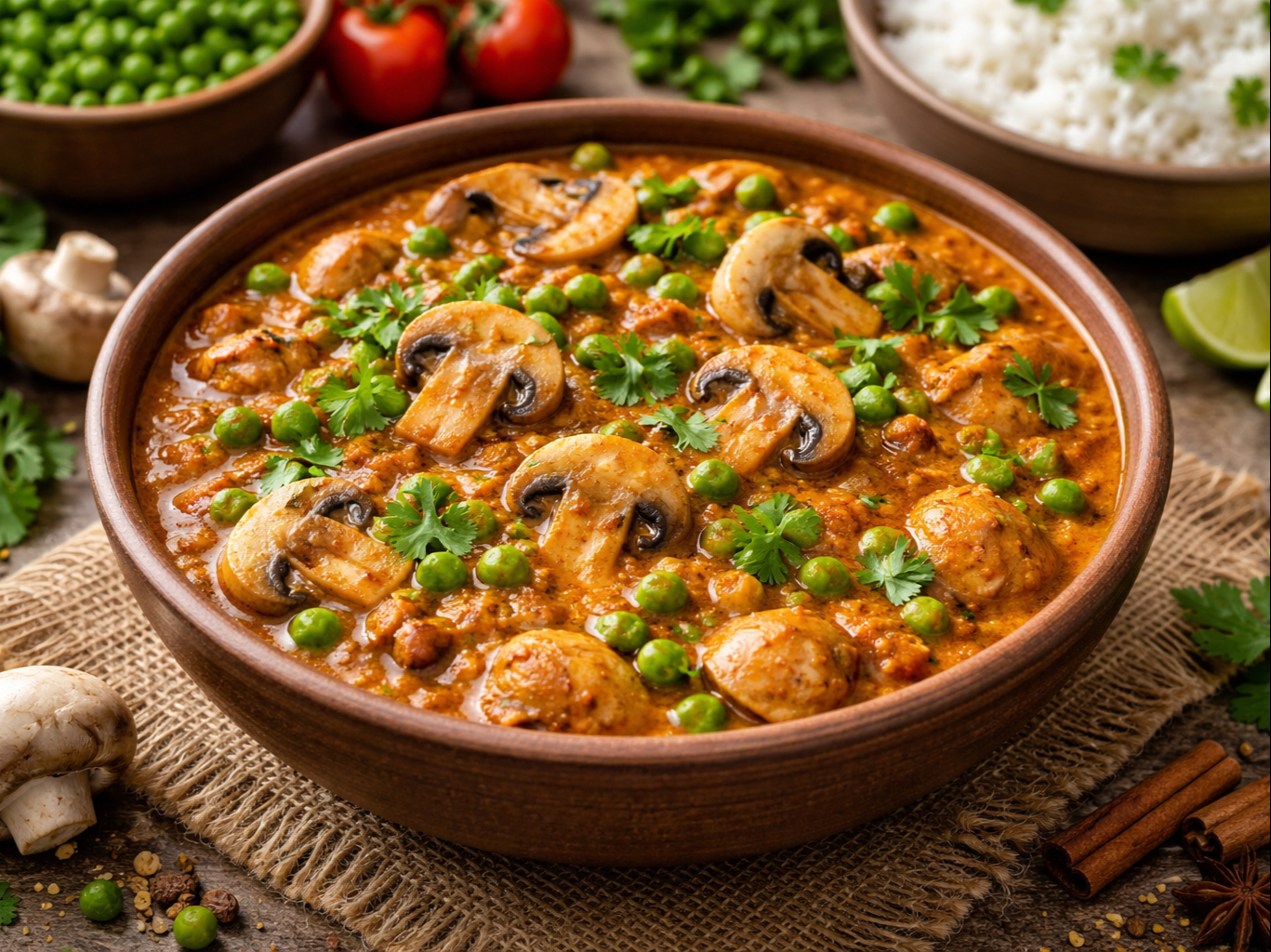 Mutter Mushroom w/Rice